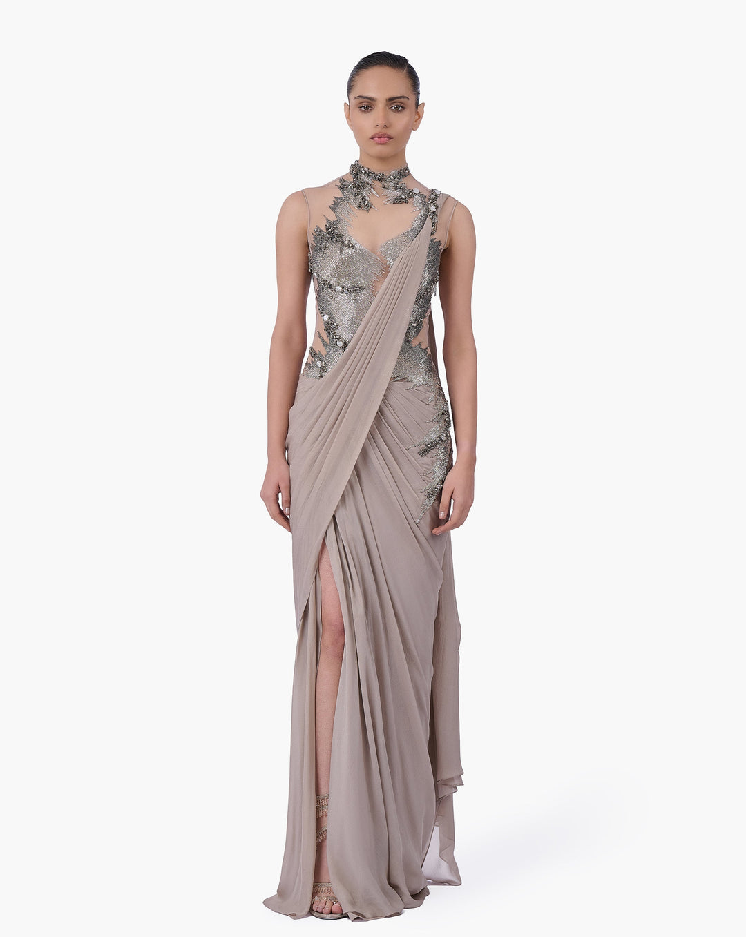 The Embellished Metallic Saree Gown