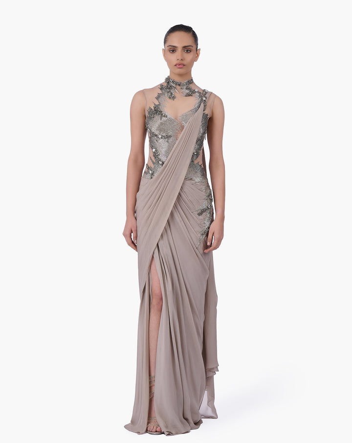 The Embellished Metallic Saree Gown