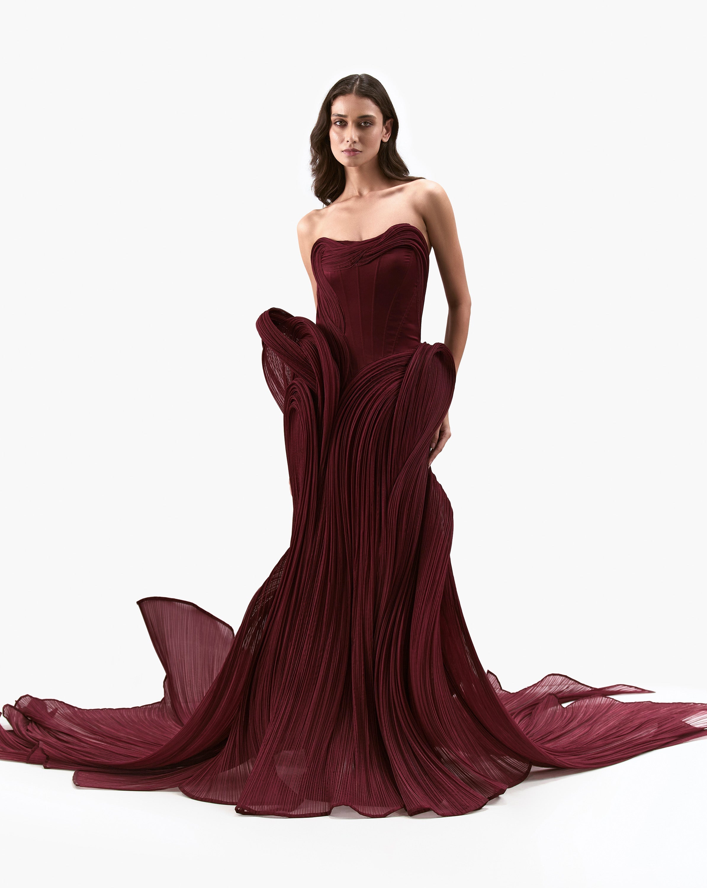 The Bordeaux Volute Corset Gown