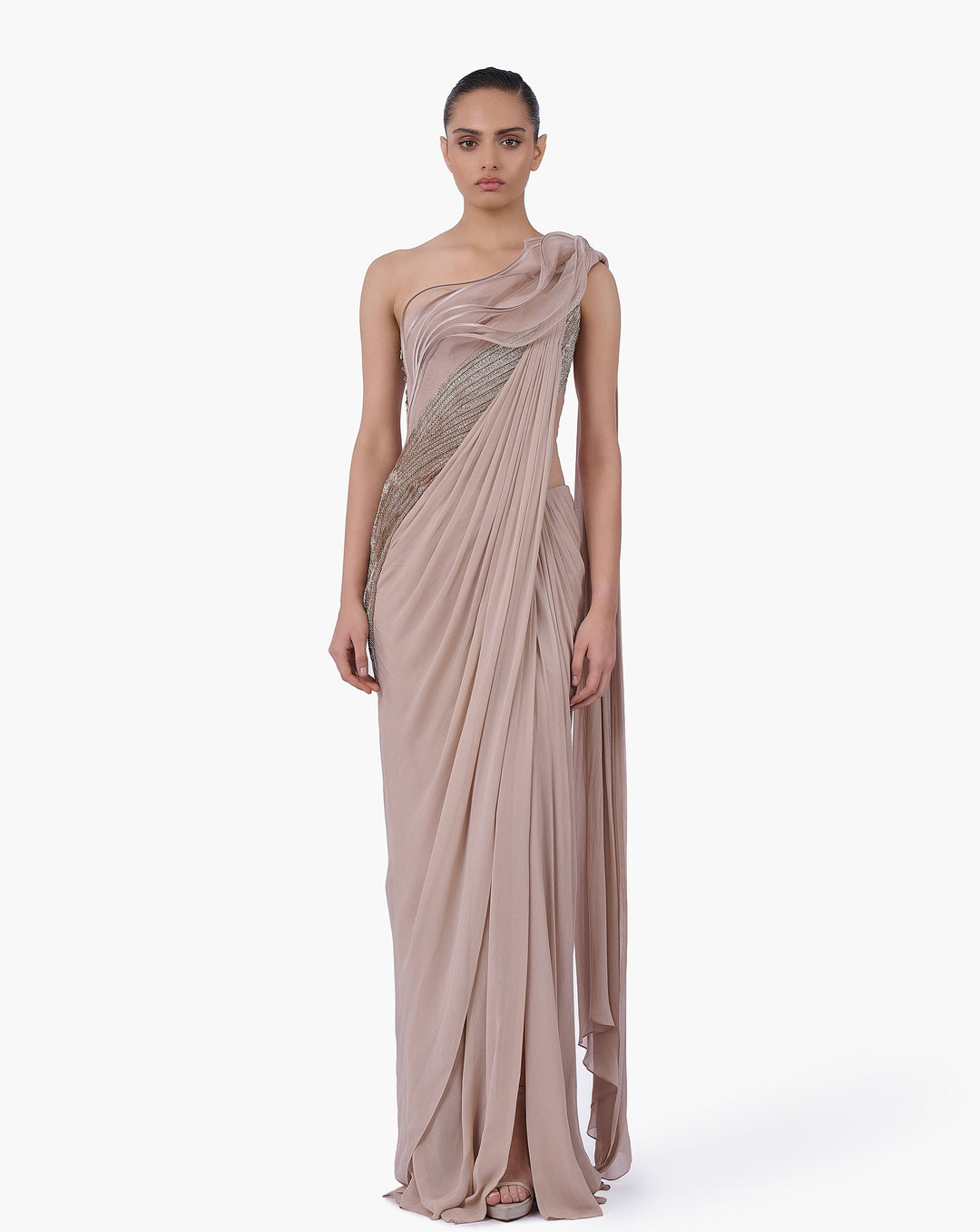 The Champagne Reverie Saree Gown