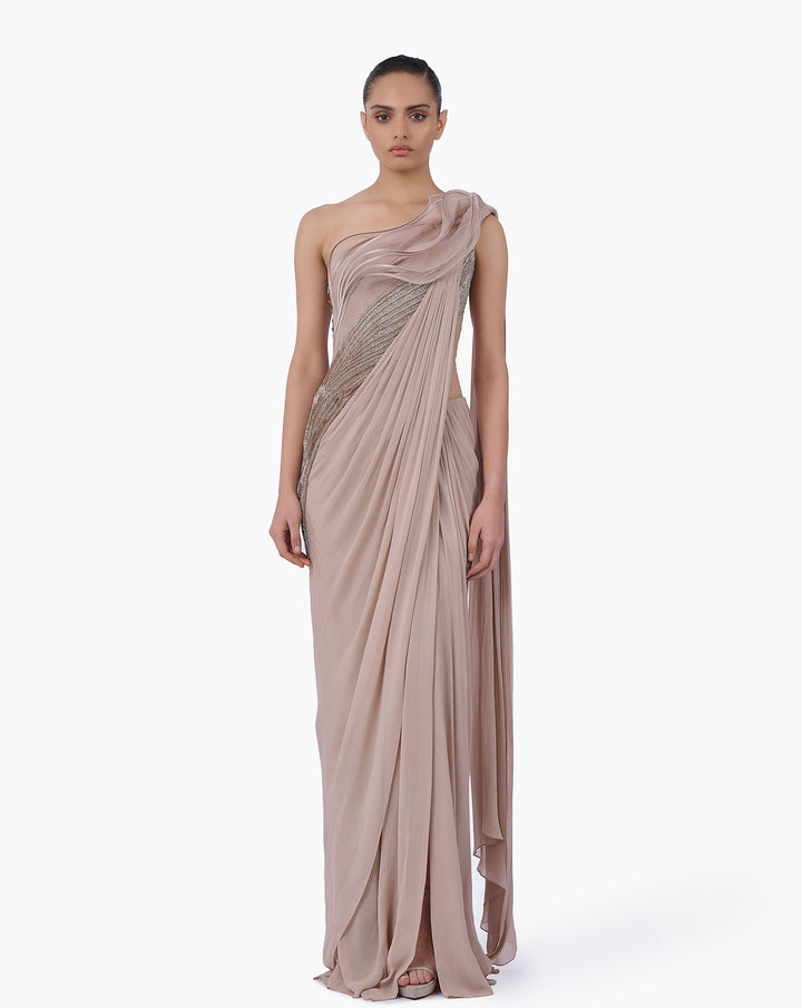 The Champagne Reverie Saree Gown