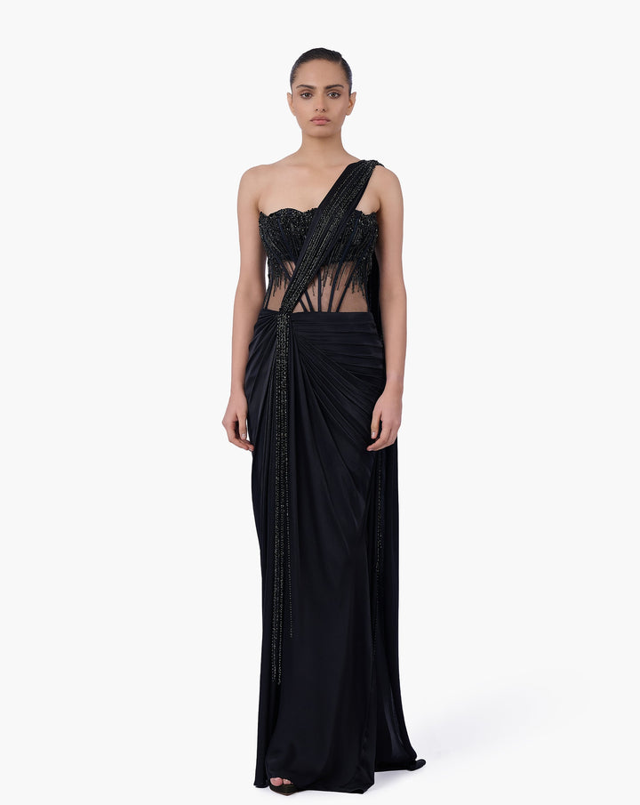 The Noir Embellished Saree Gown