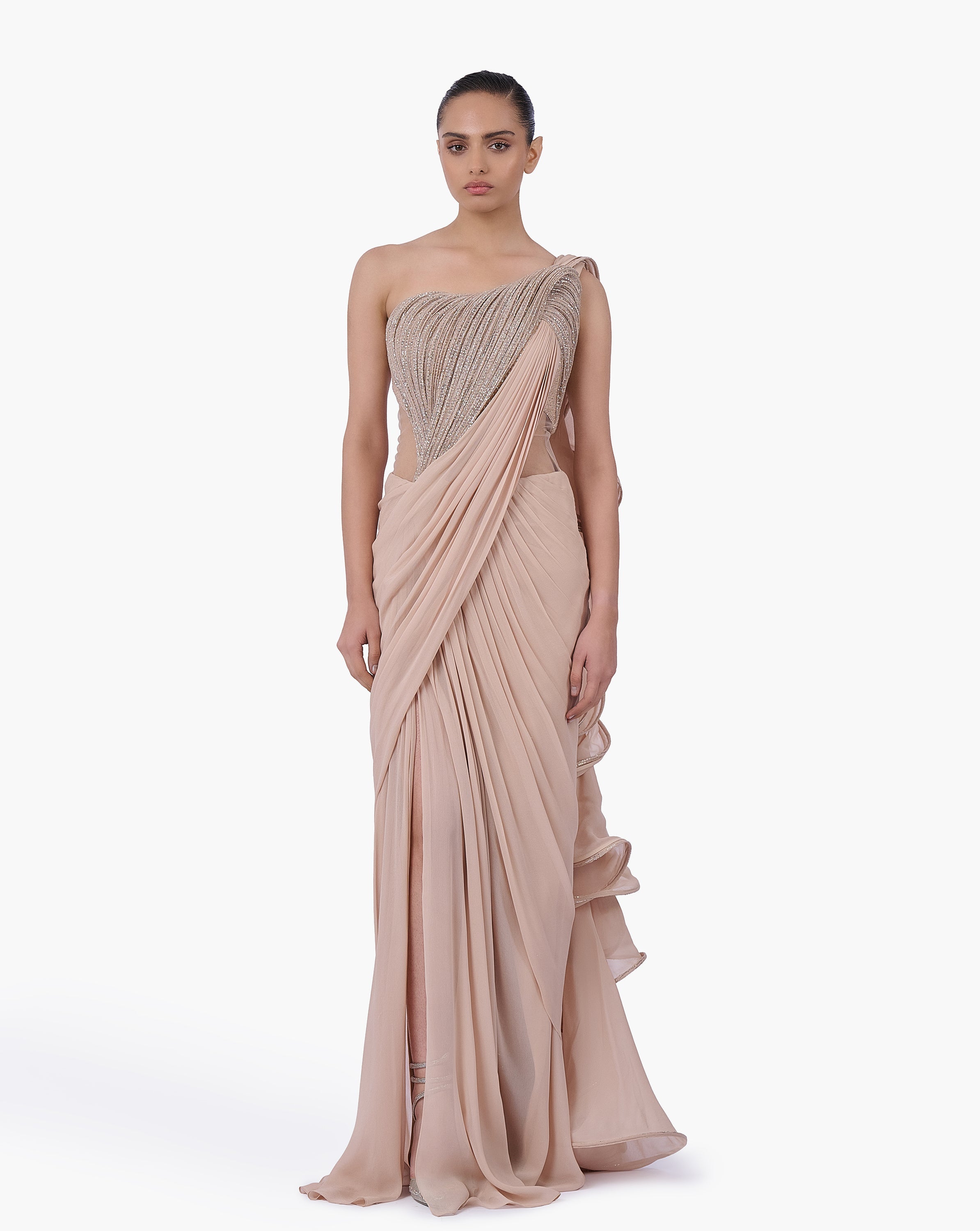 The Obsidian Sovereign Saree Gown