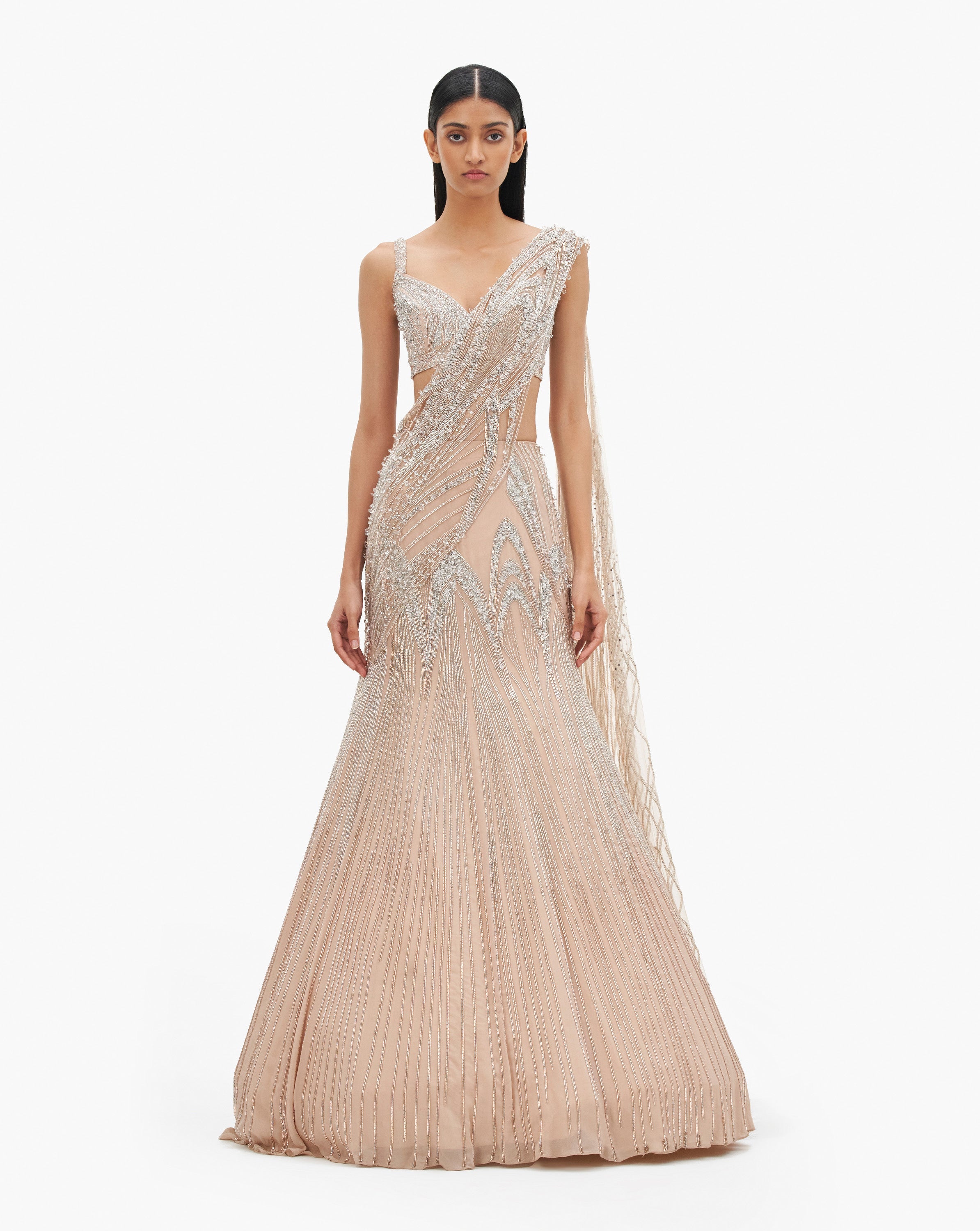 Beige embroidered lehenga by Gaurav Gupta