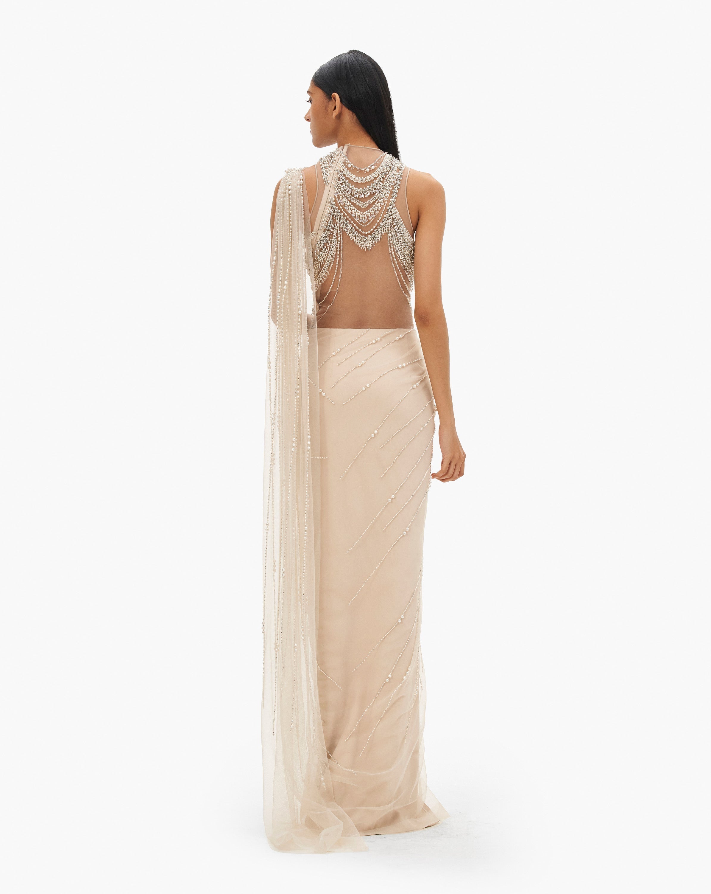 The Roman Pearl Drape Saree Gown