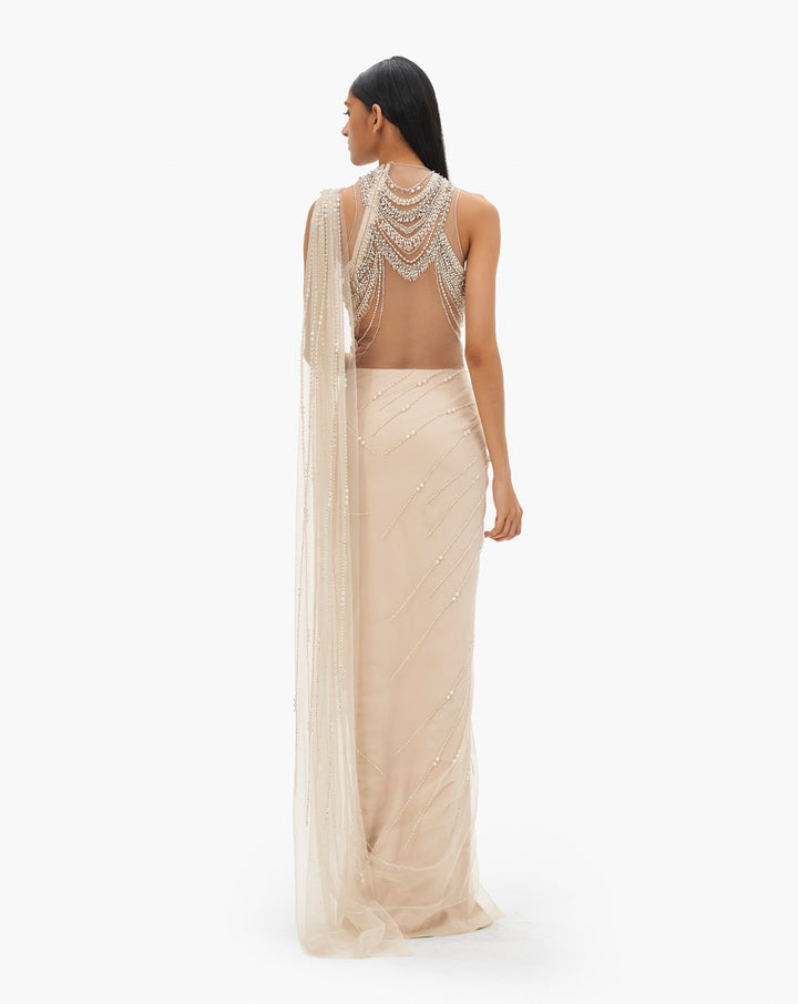 The Roman Pearl Drape Saree Gown