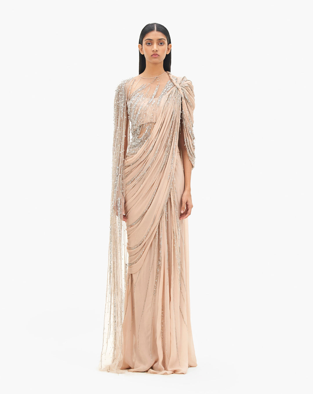 The Cosmic Cape Sleeves Saree Gown