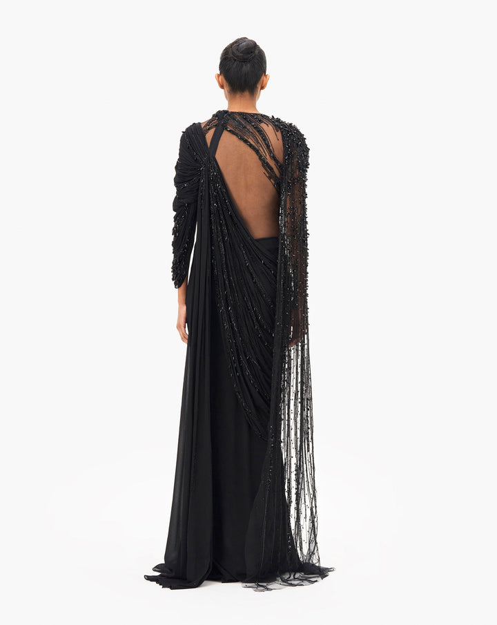 The Cosmic Cape Sleeves Saree Gown