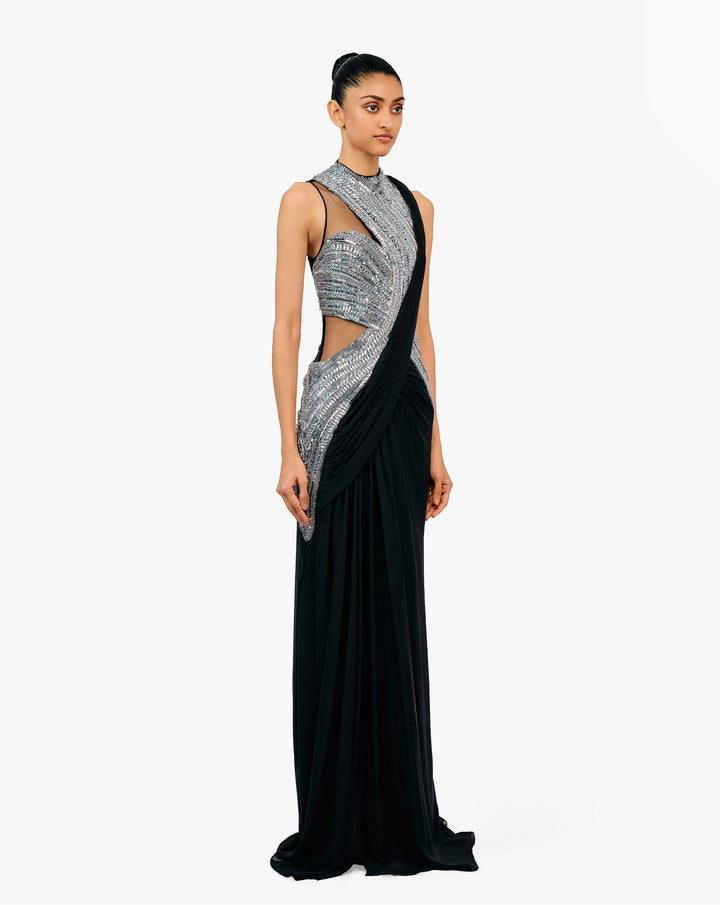 The Cosmic Refraction Saree Gown
