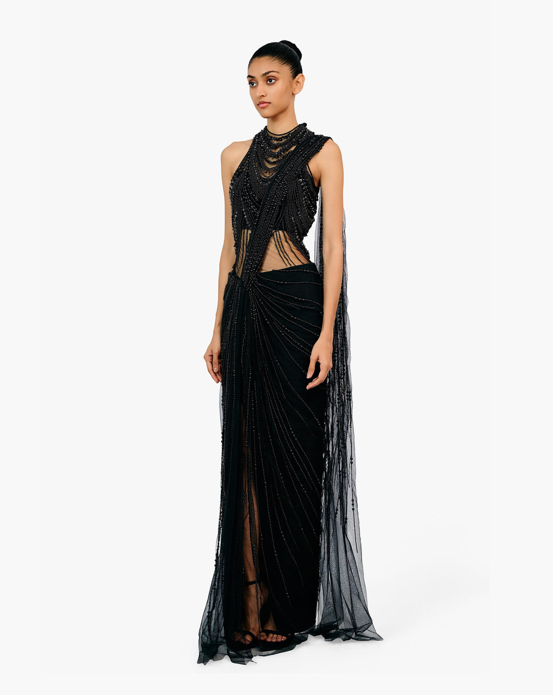 The Roman Pearl Drape Saree Gown