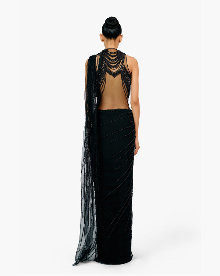The Roman Pearl Drape Saree Gown