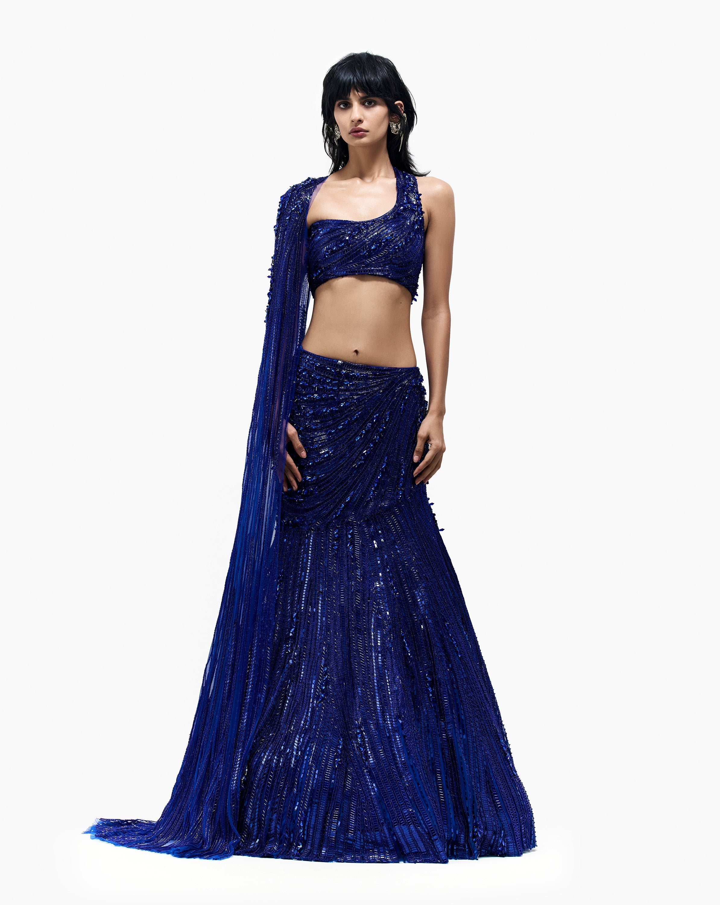 gaurav gupta blue dress salmeida7 in the Electric Blue Wave Satin Couture Gown for her wedding dinner in Dubai #GauravGuptaCouture #GGBride