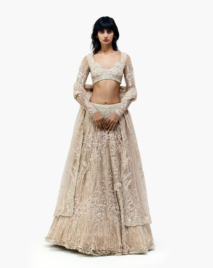 White pearl embroidered lehenga by Gaurav Gupta