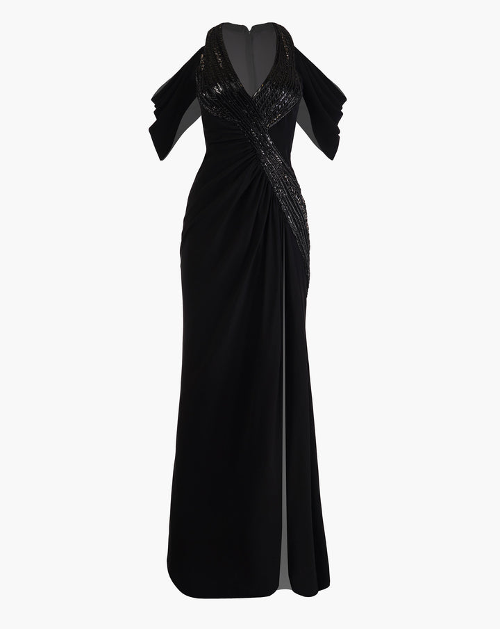The Noir Halter Draped Gown