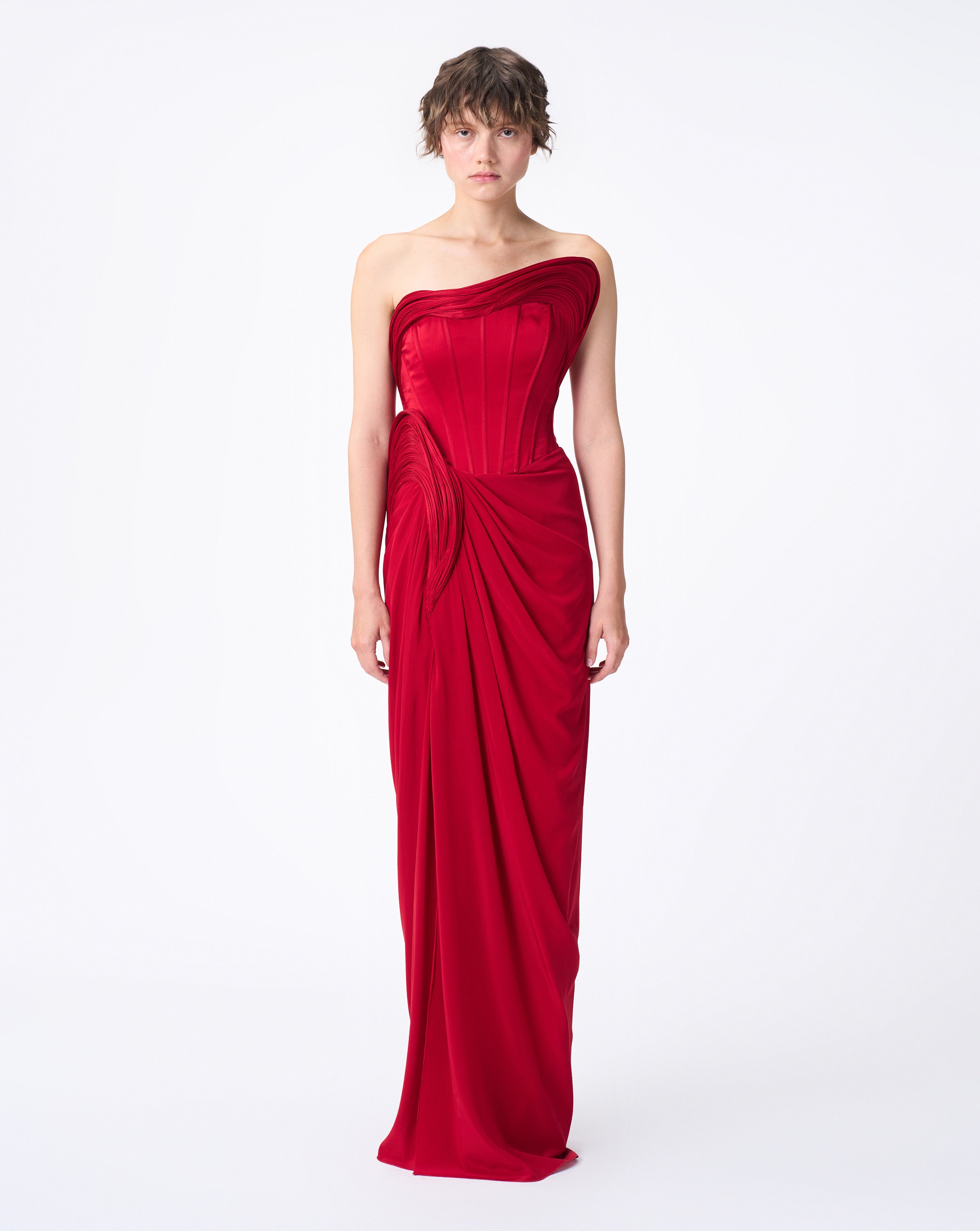 Rubescent Red Sculpted Corseted Gown