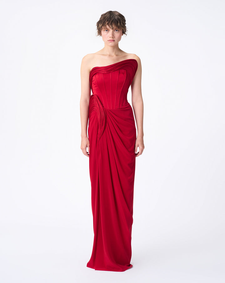 Rubescent Red Sculpted Corseted Gown