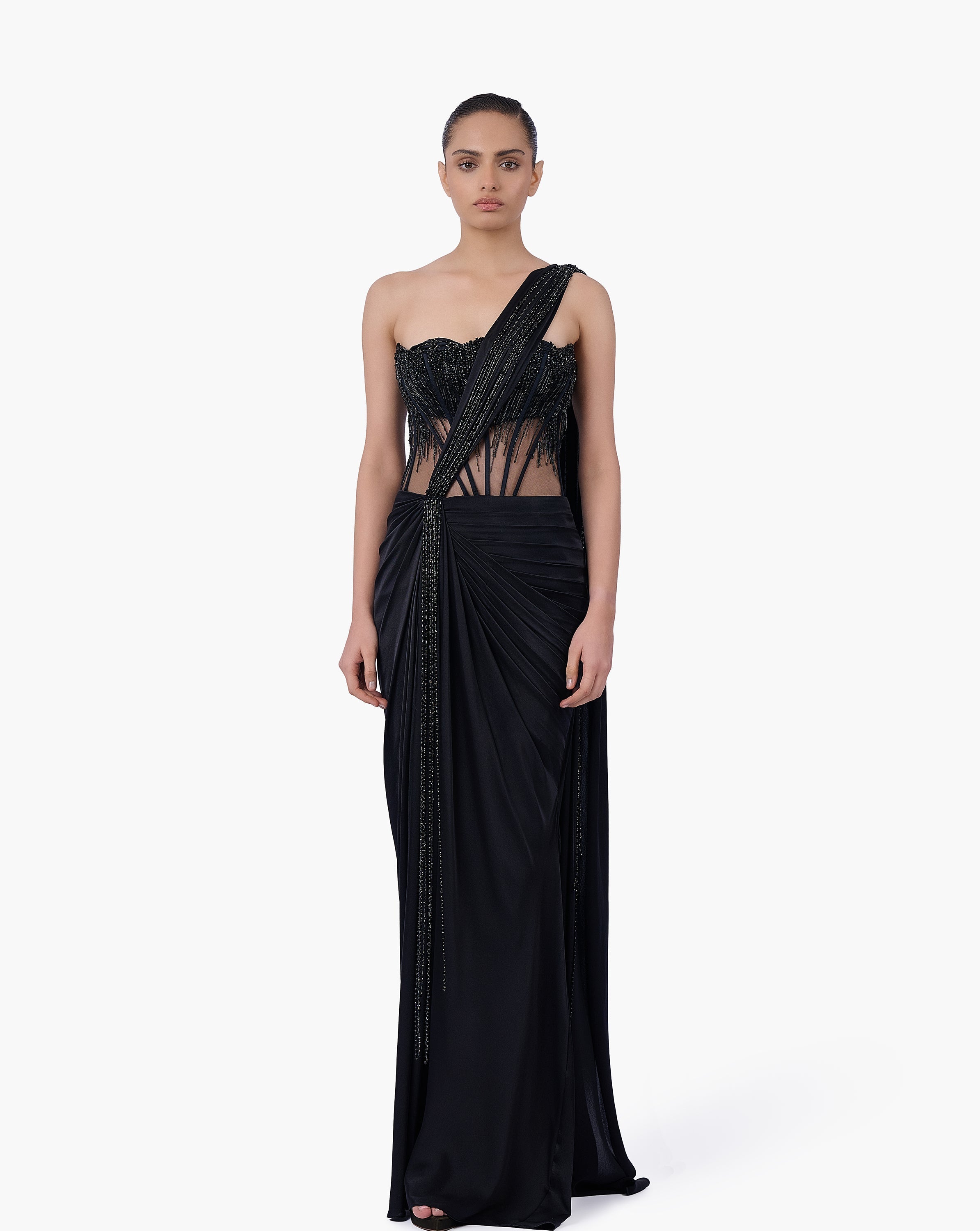 The Noir Embellished Saree Gown