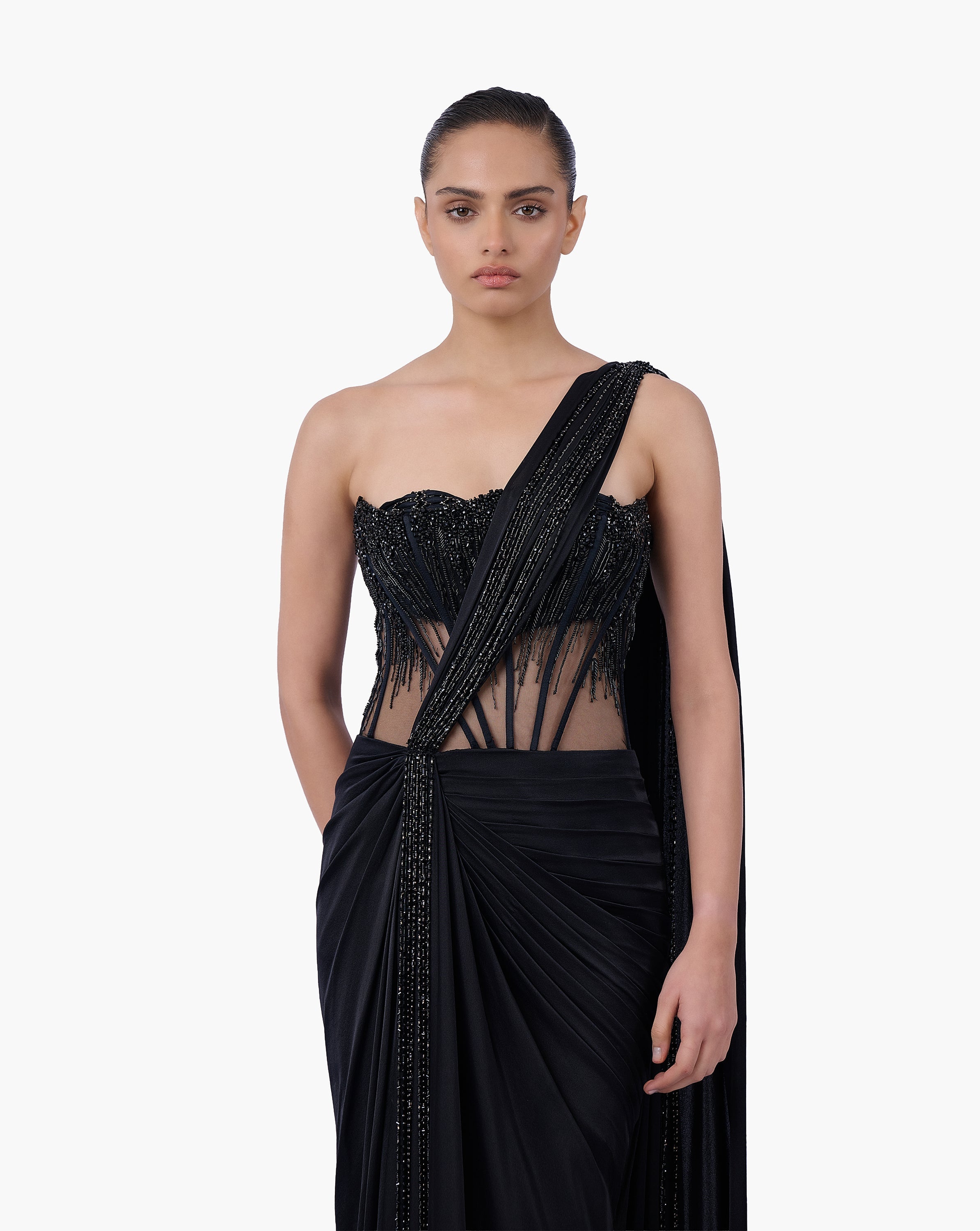The Noir Embellished Saree Gown