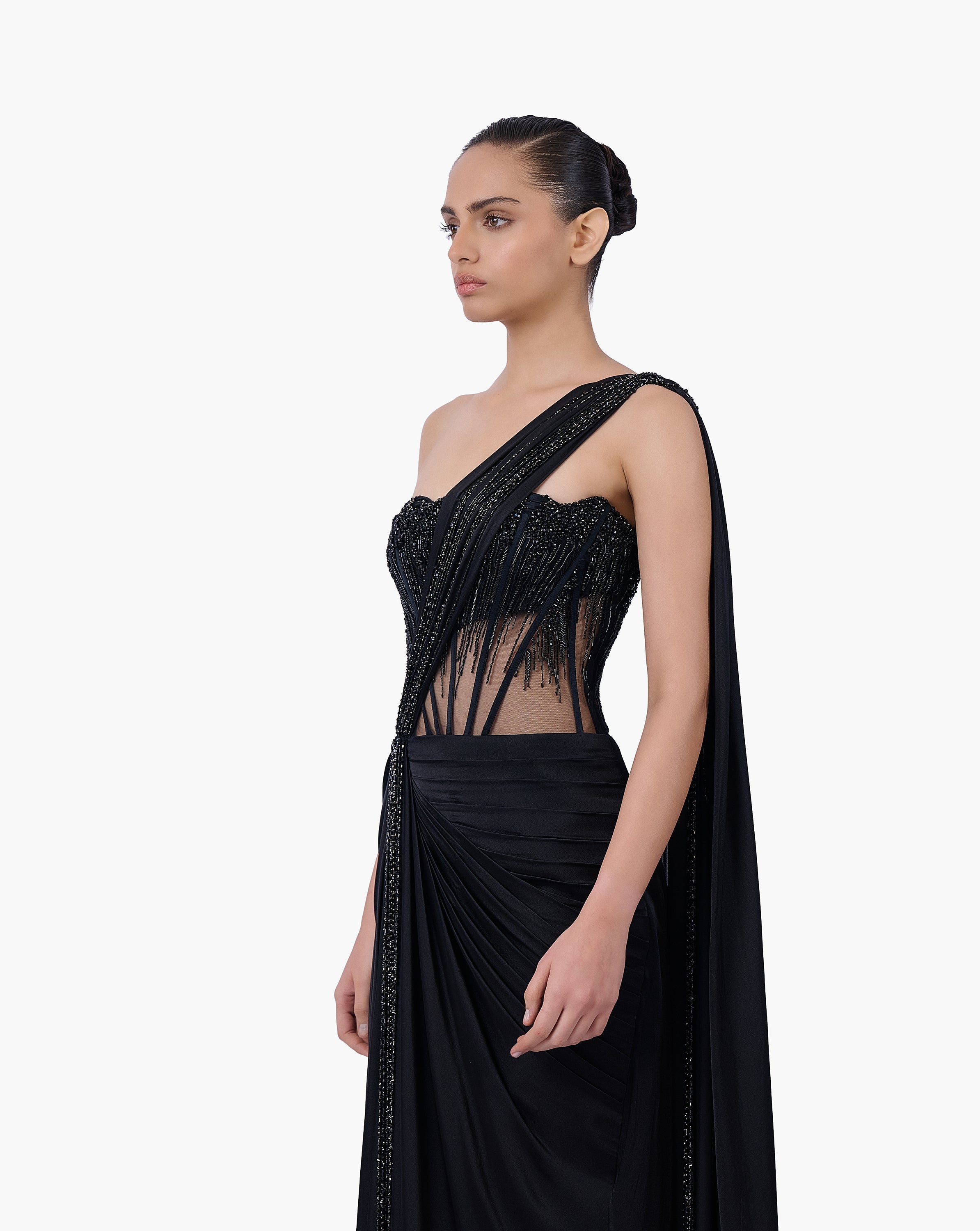The Noir Embellished Saree Gown