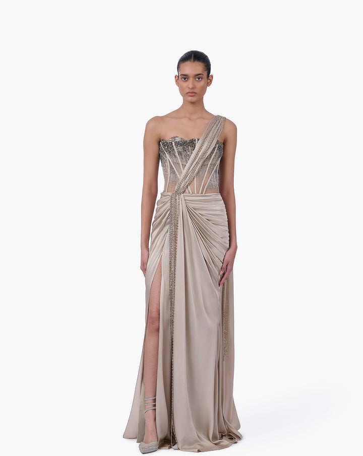 Corseted Crystal Saree Gown