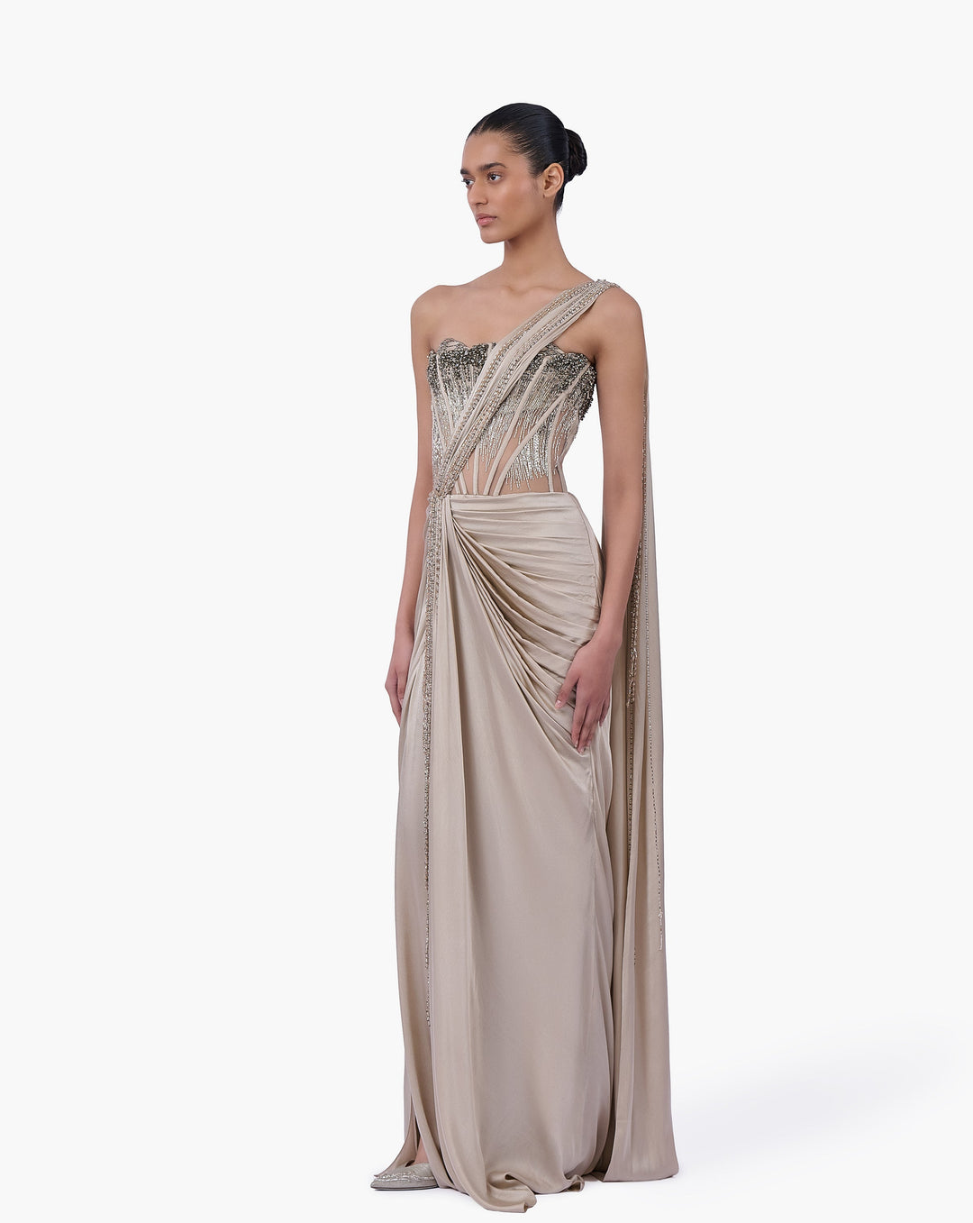 Corseted Crystal Saree Gown