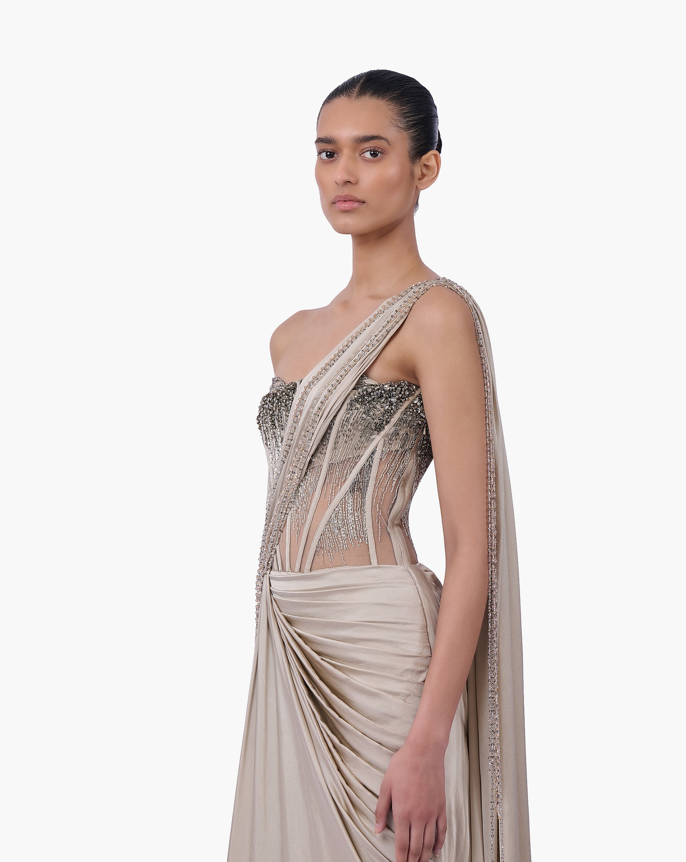 Corseted Crystal Saree Gown