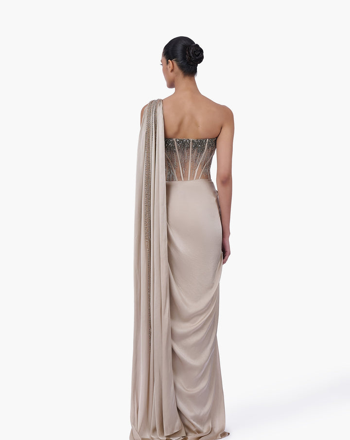 Corseted Crystal Saree Gown