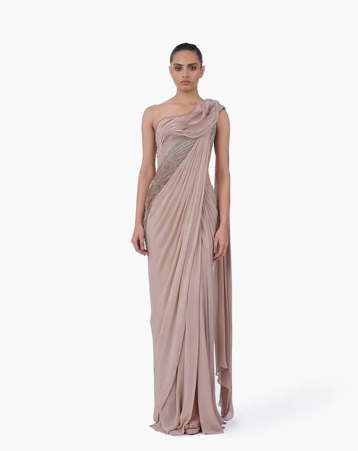 The Champagne Reverie Saree Gown