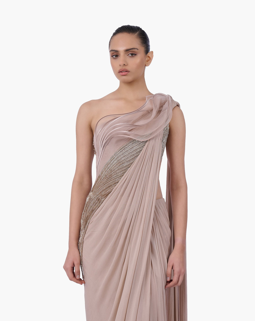 The Champagne Reverie Saree Gown