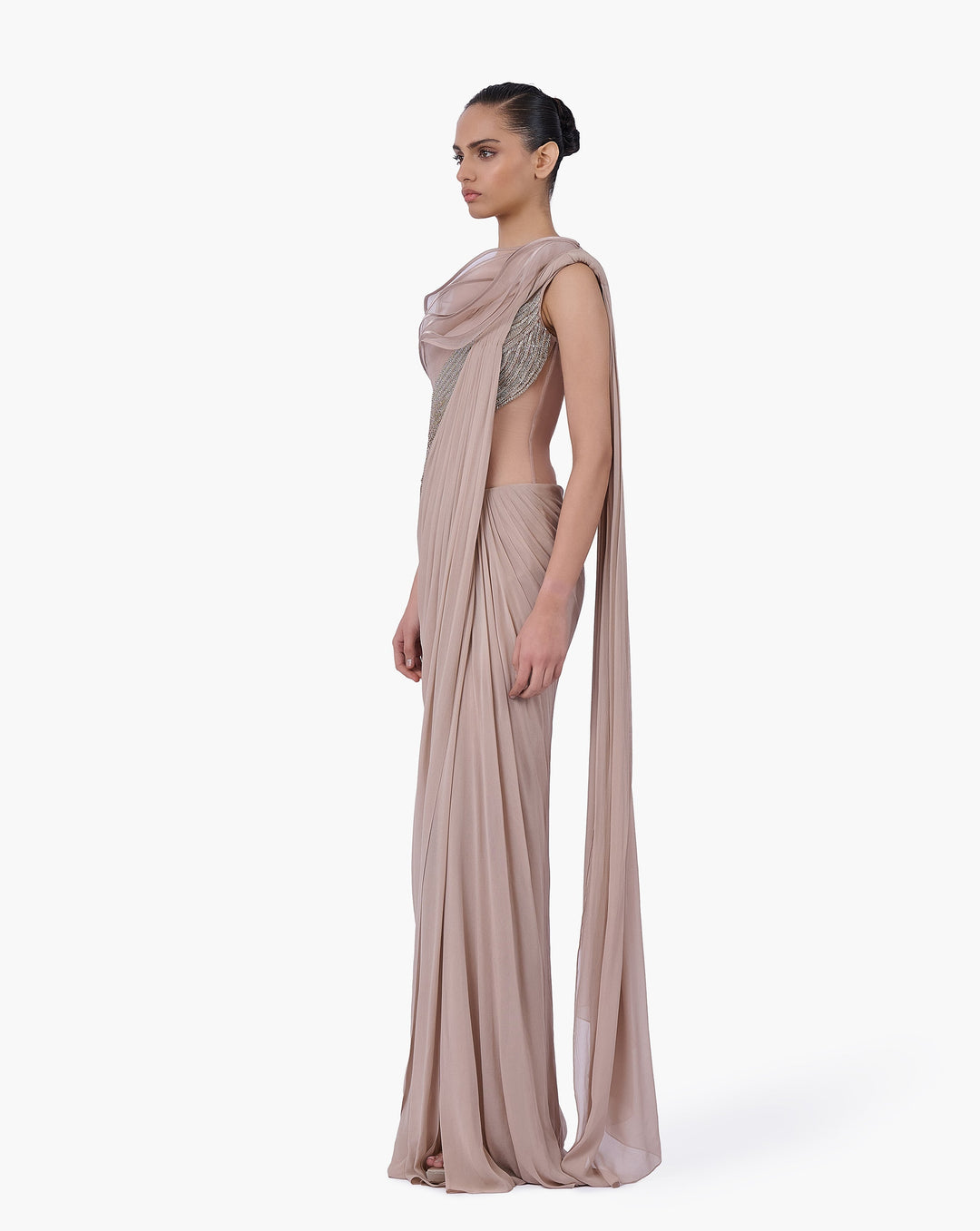 The Champagne Reverie Saree Gown