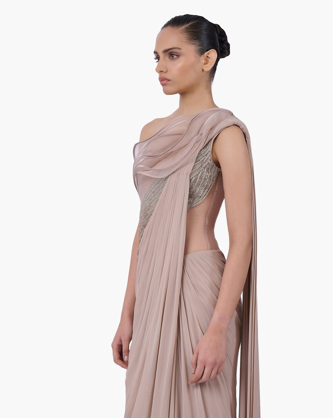 The Champagne Reverie Saree Gown