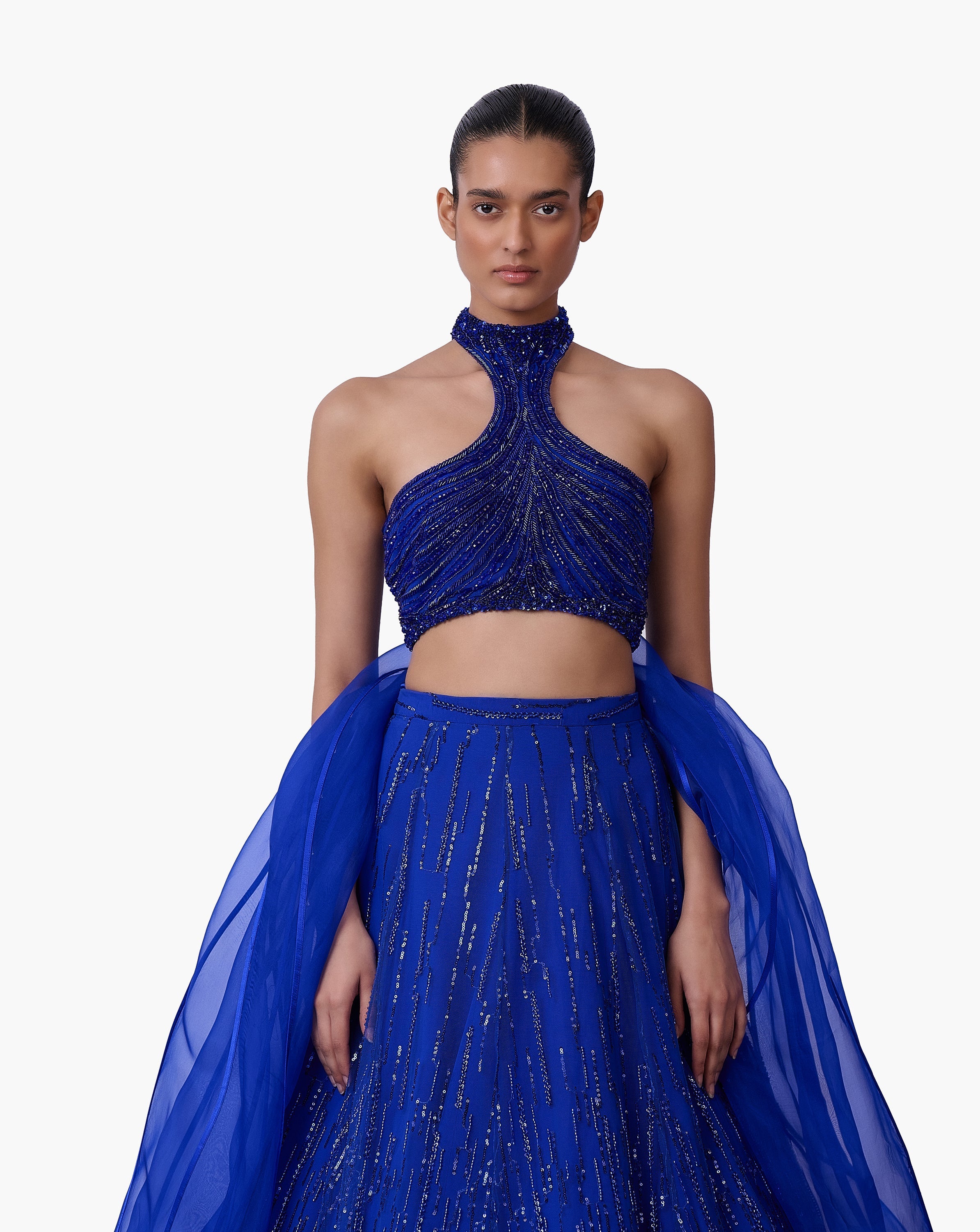 The Draped Panel Halter Lehenga