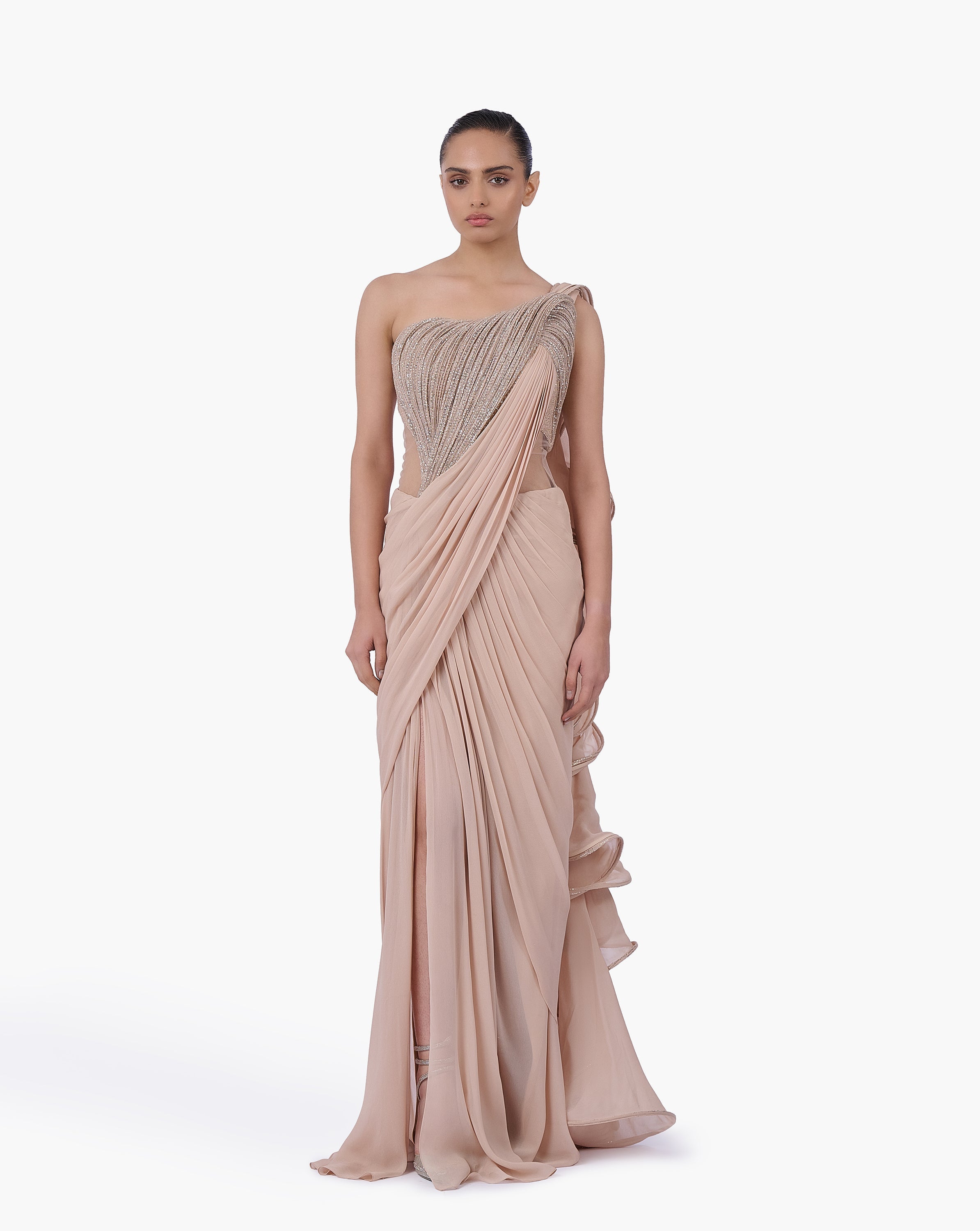 The Obsidian Sovereign Saree Gown