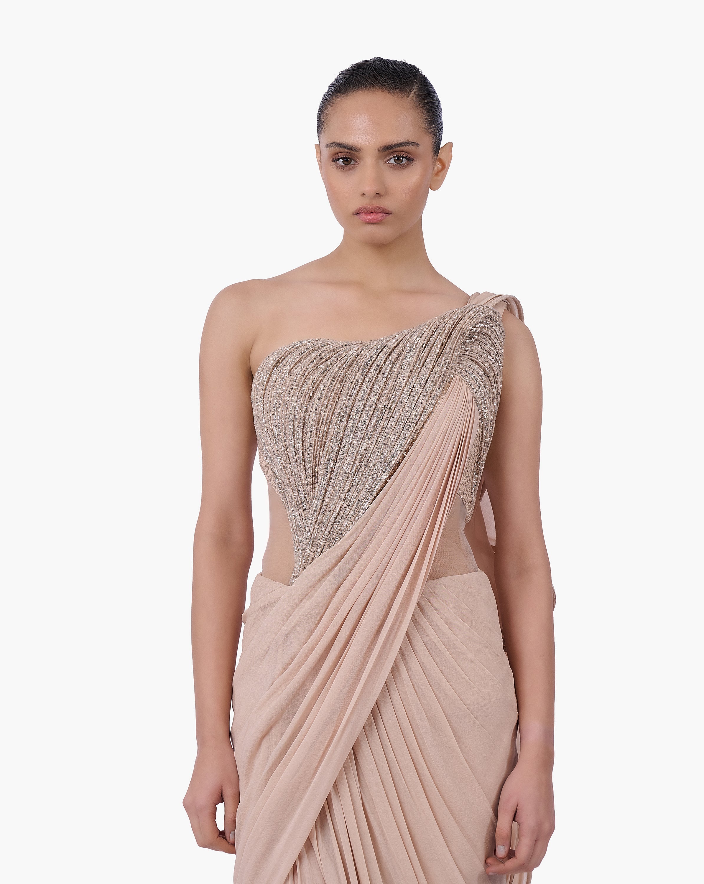 The Obsidian Sovereign Saree Gown