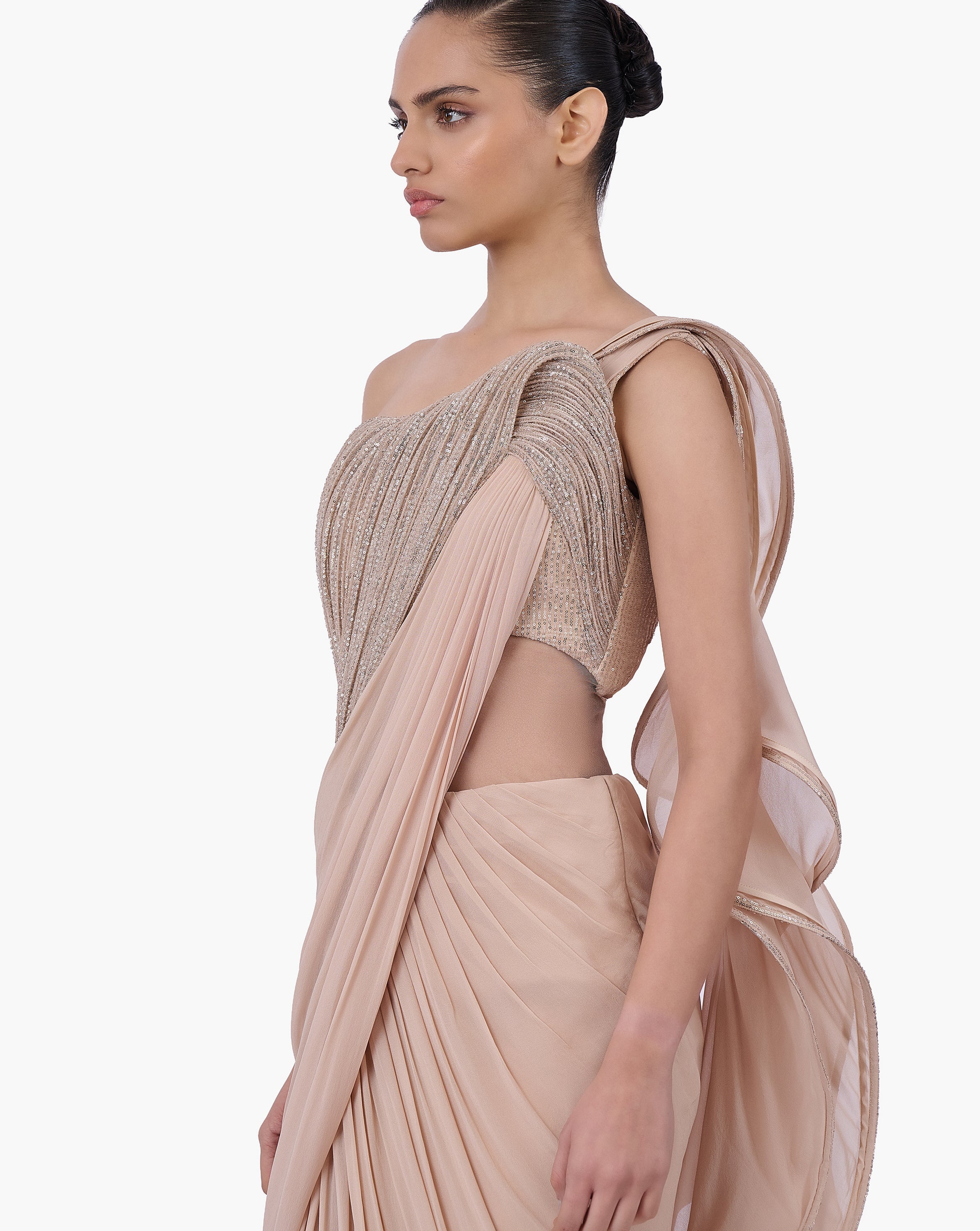 The Obsidian Sovereign Saree Gown