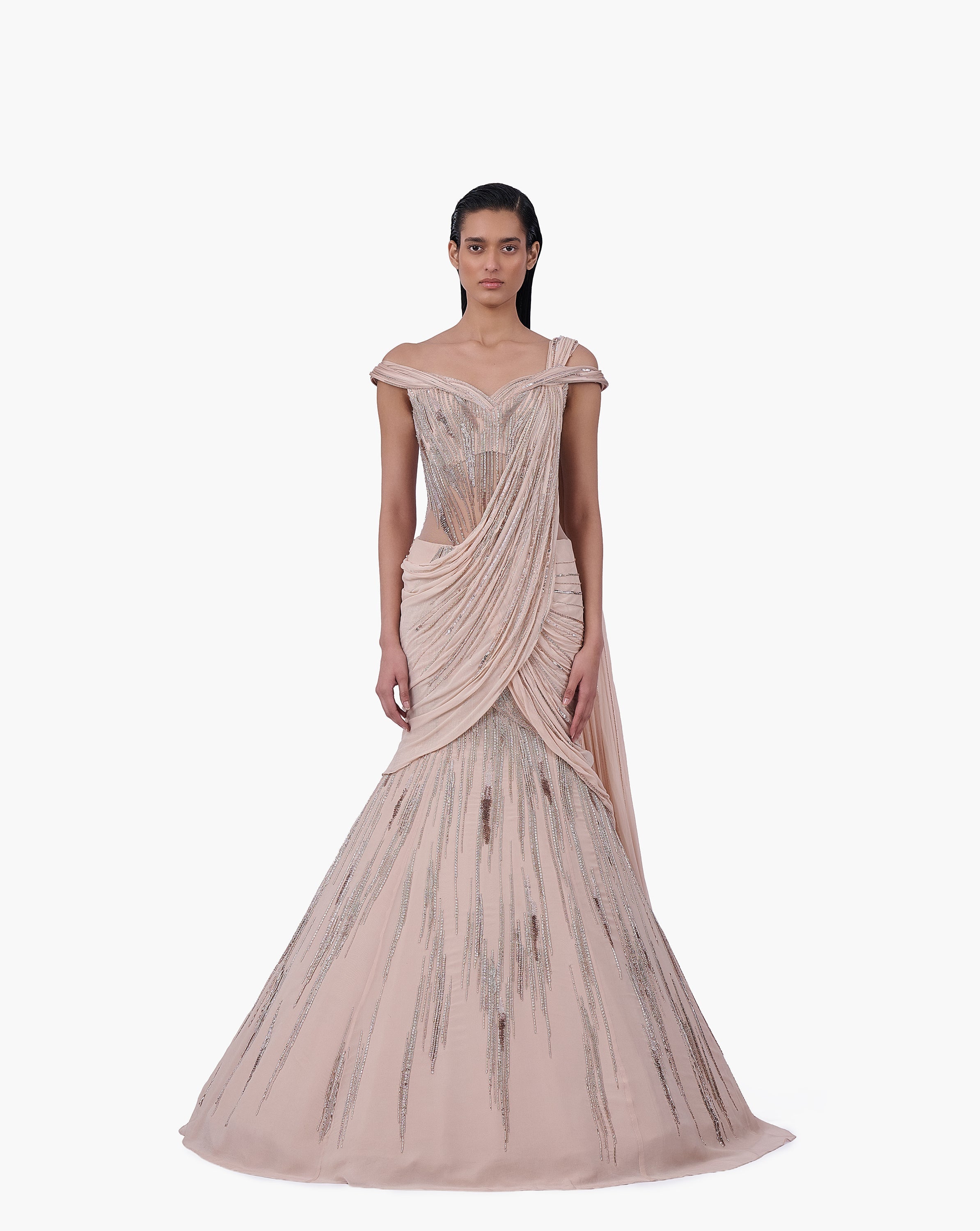 The Champagne Veil Saree Lehenga