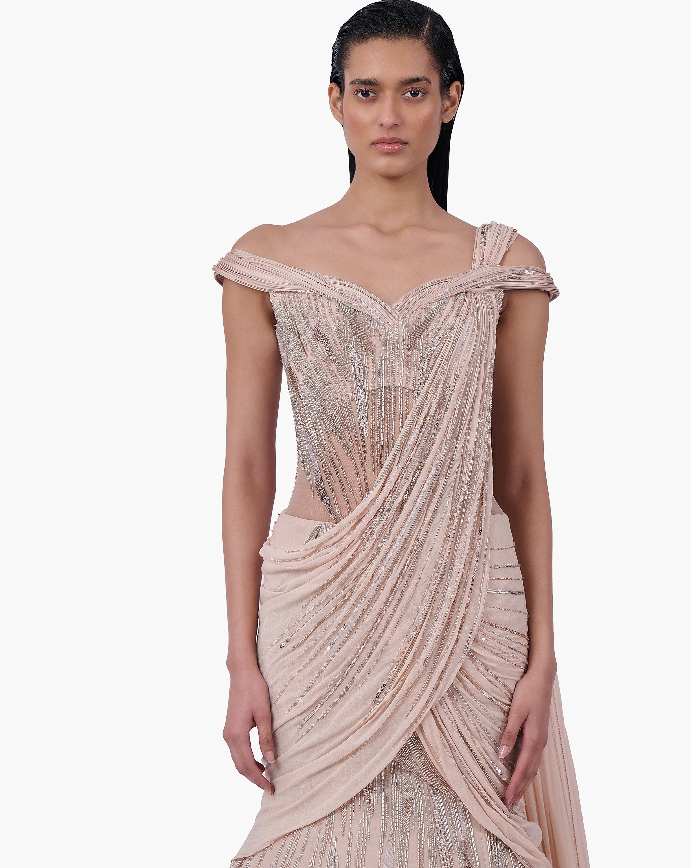 The Champagne Veil Saree Lehenga