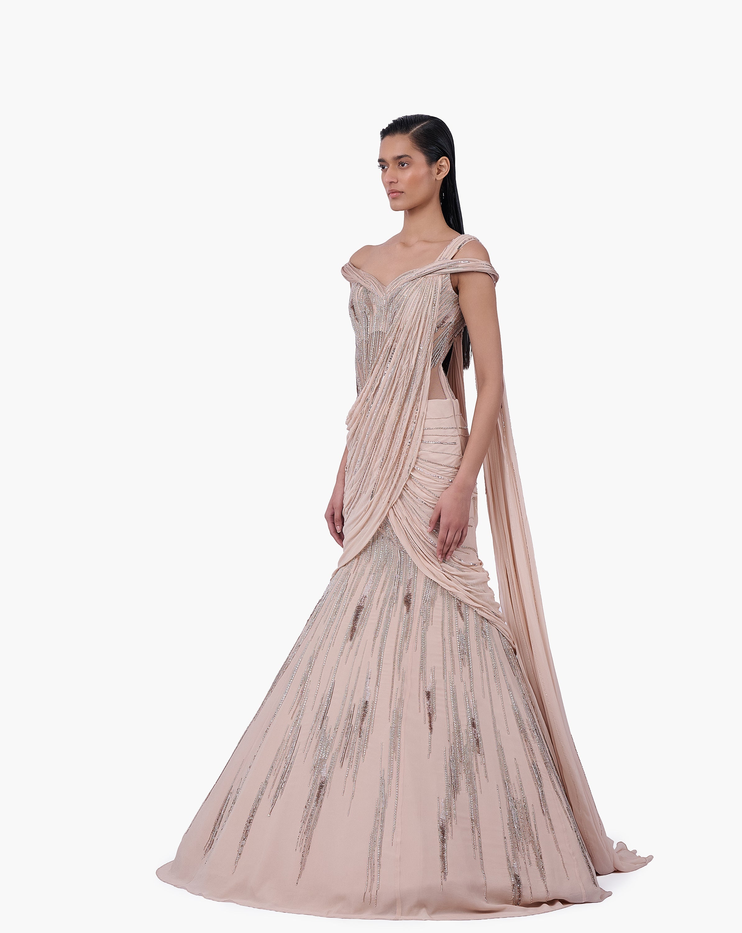 The Champagne Veil Saree Lehenga