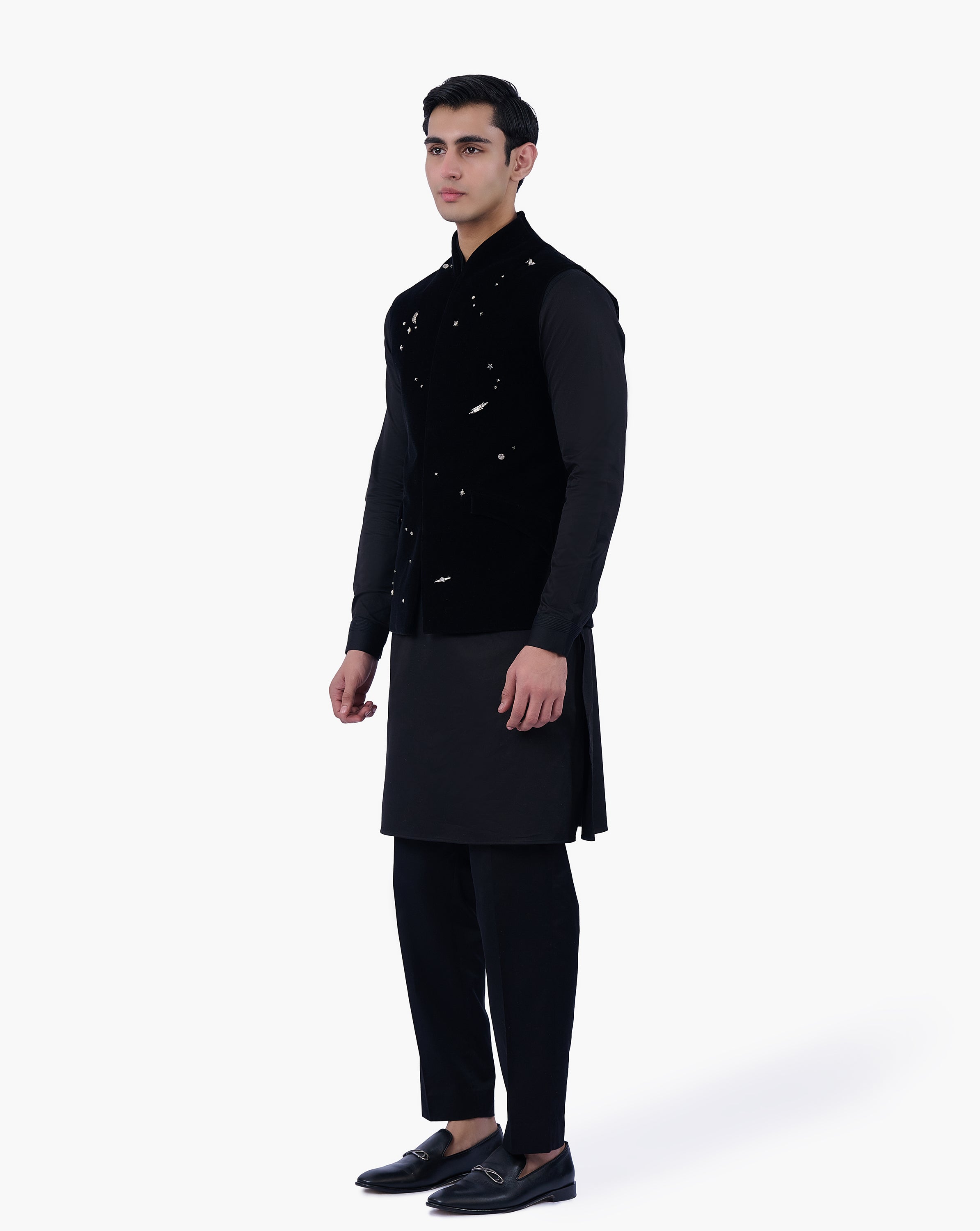 Black Velvet Constellation Nehru Jacket