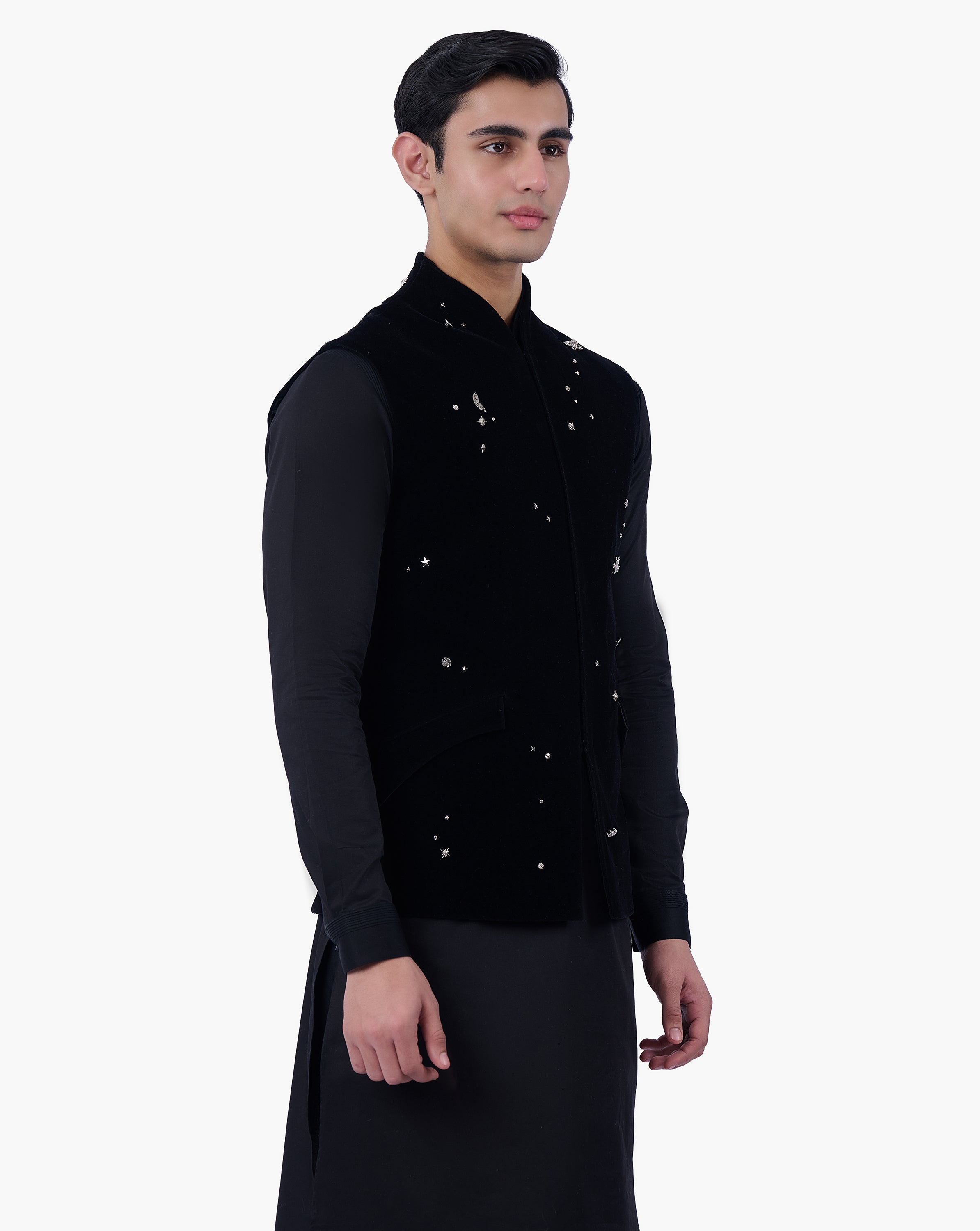 Black Velvet Constellation Nehru Jacket