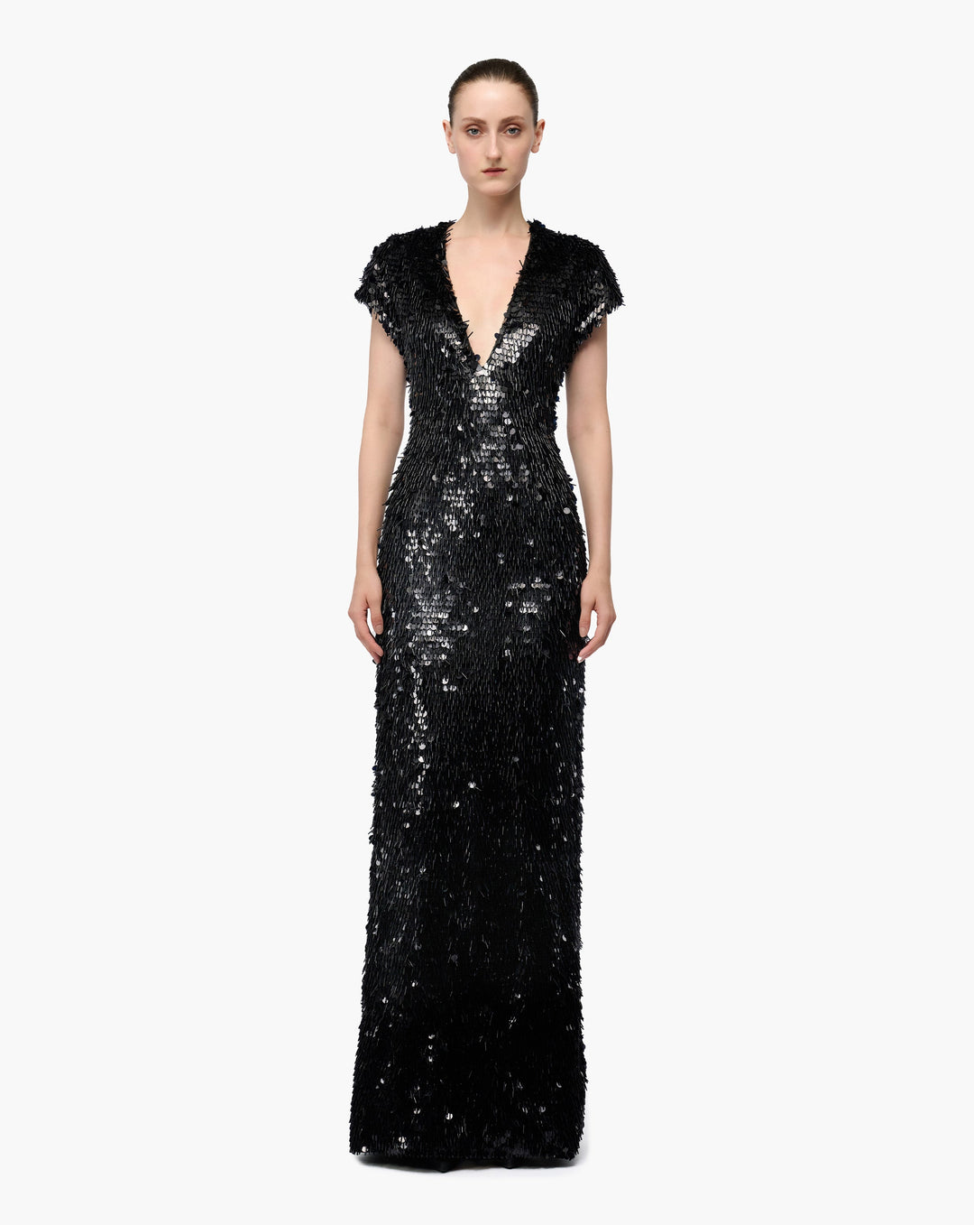 Black Fringed Sequin Gown