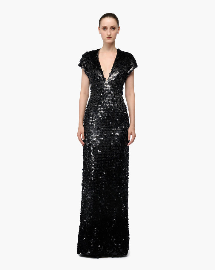 Black Fringed Sequin Gown