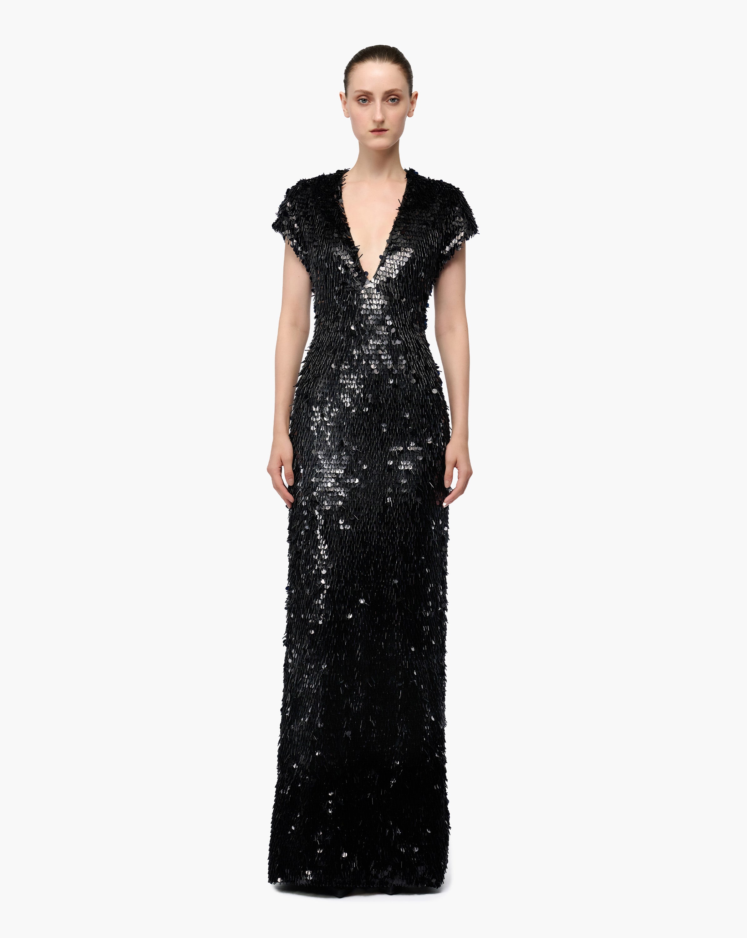 Black Fringed Sequin Gown