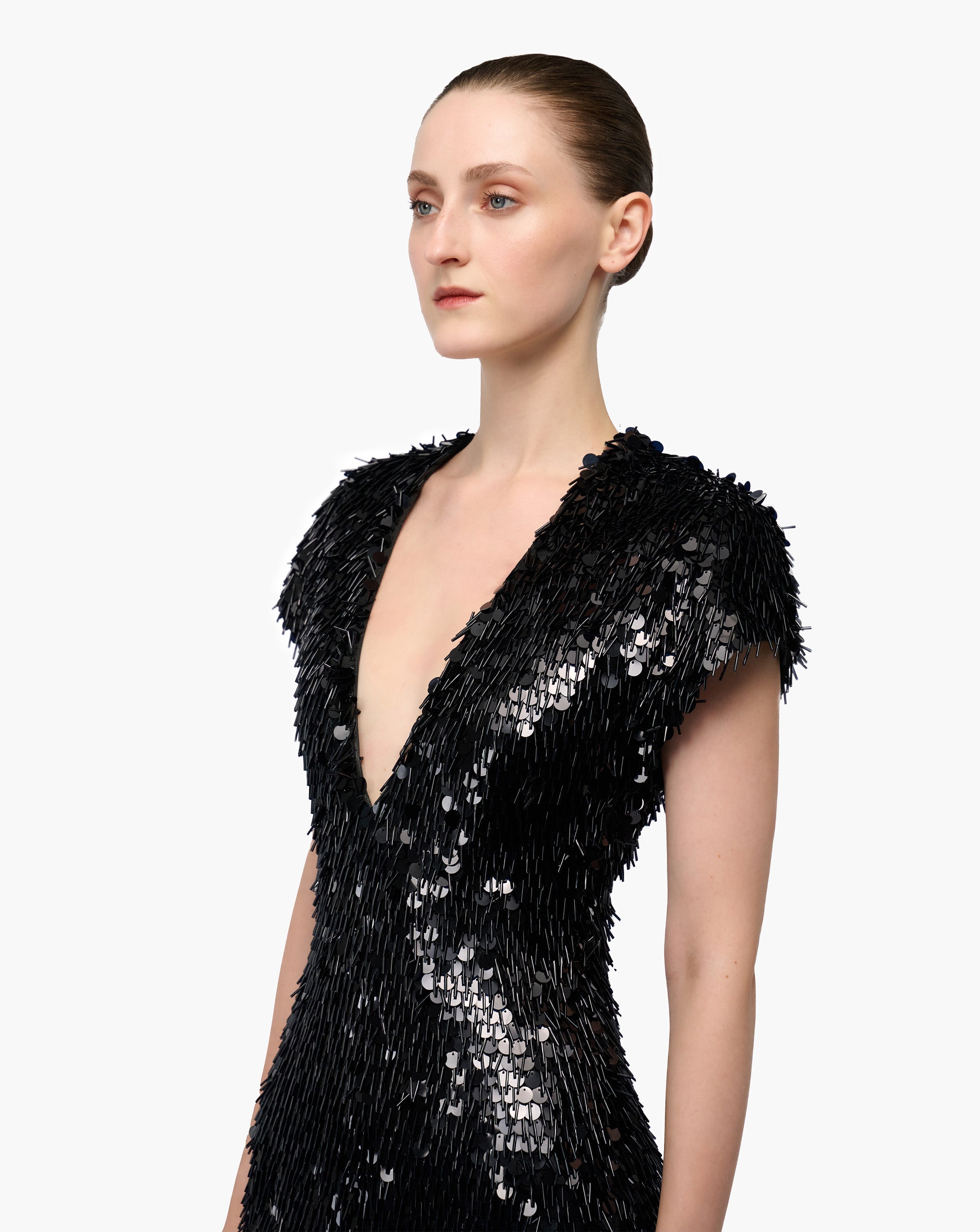 Black Fringed Sequin Gown