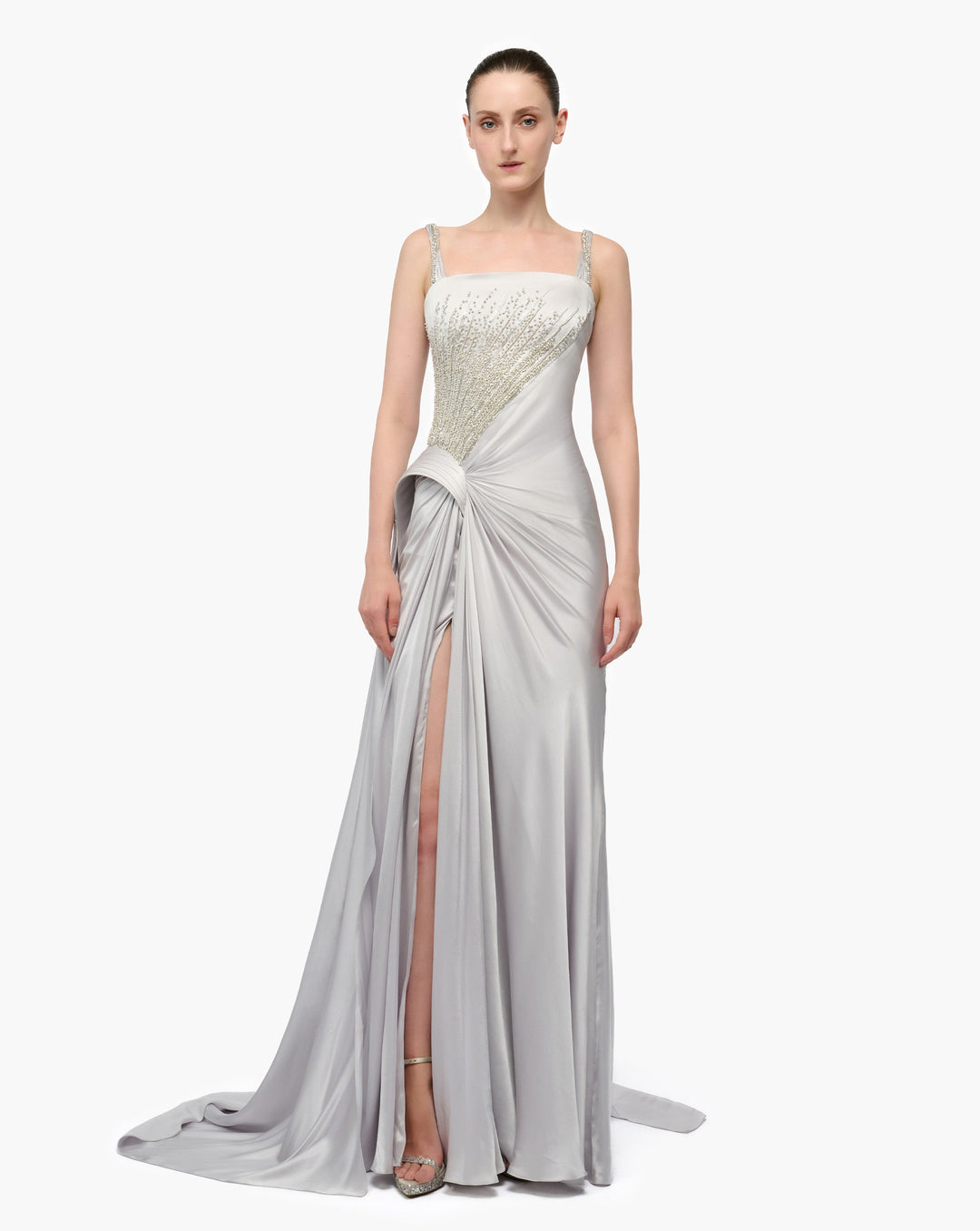 Crystal Bloom Peplum Gown