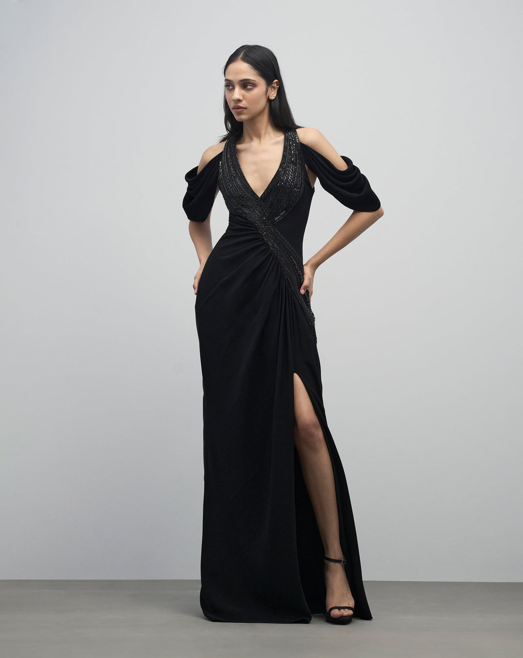 Noir Halter Draped Gown