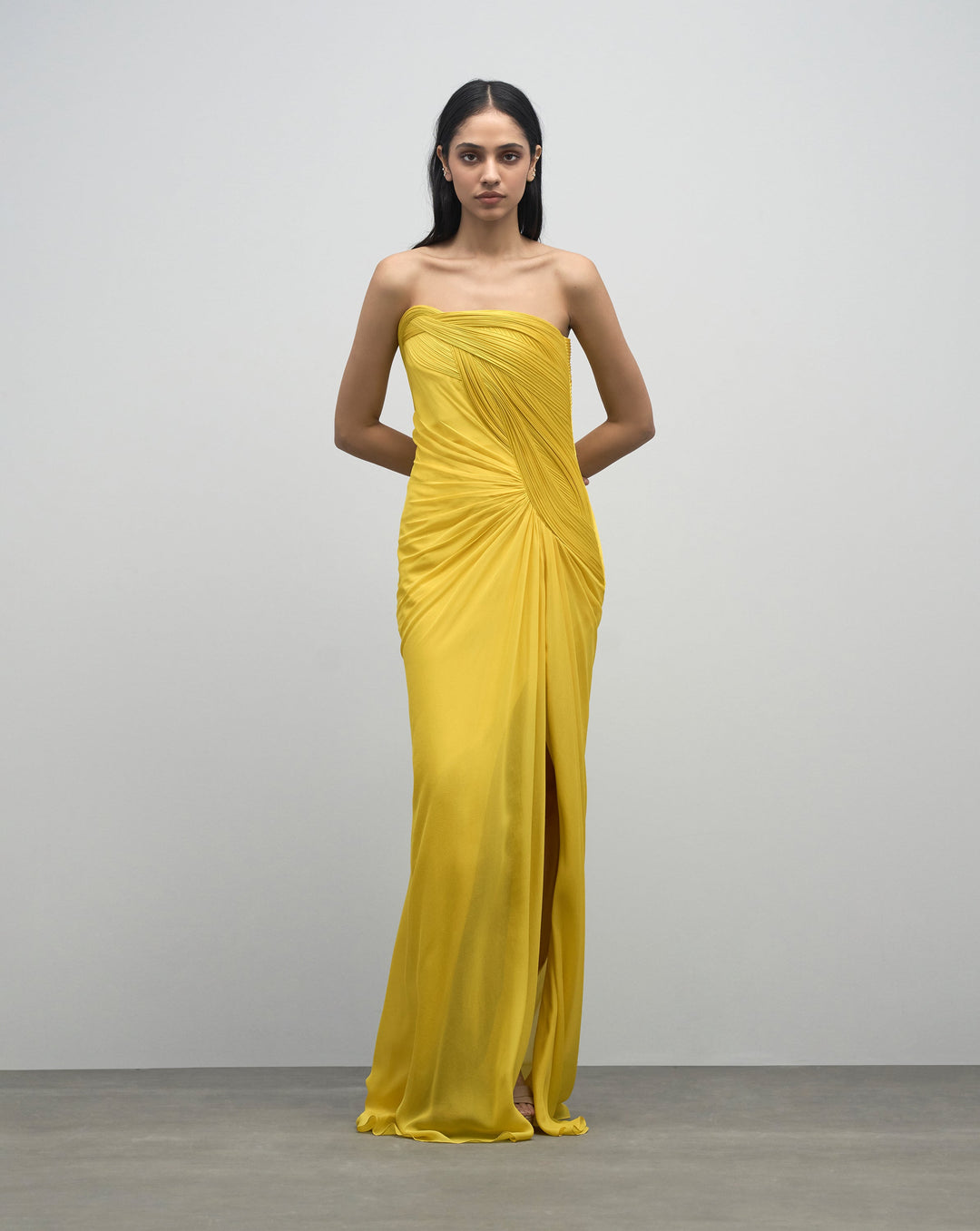 Solaris Yellow Draped Gown