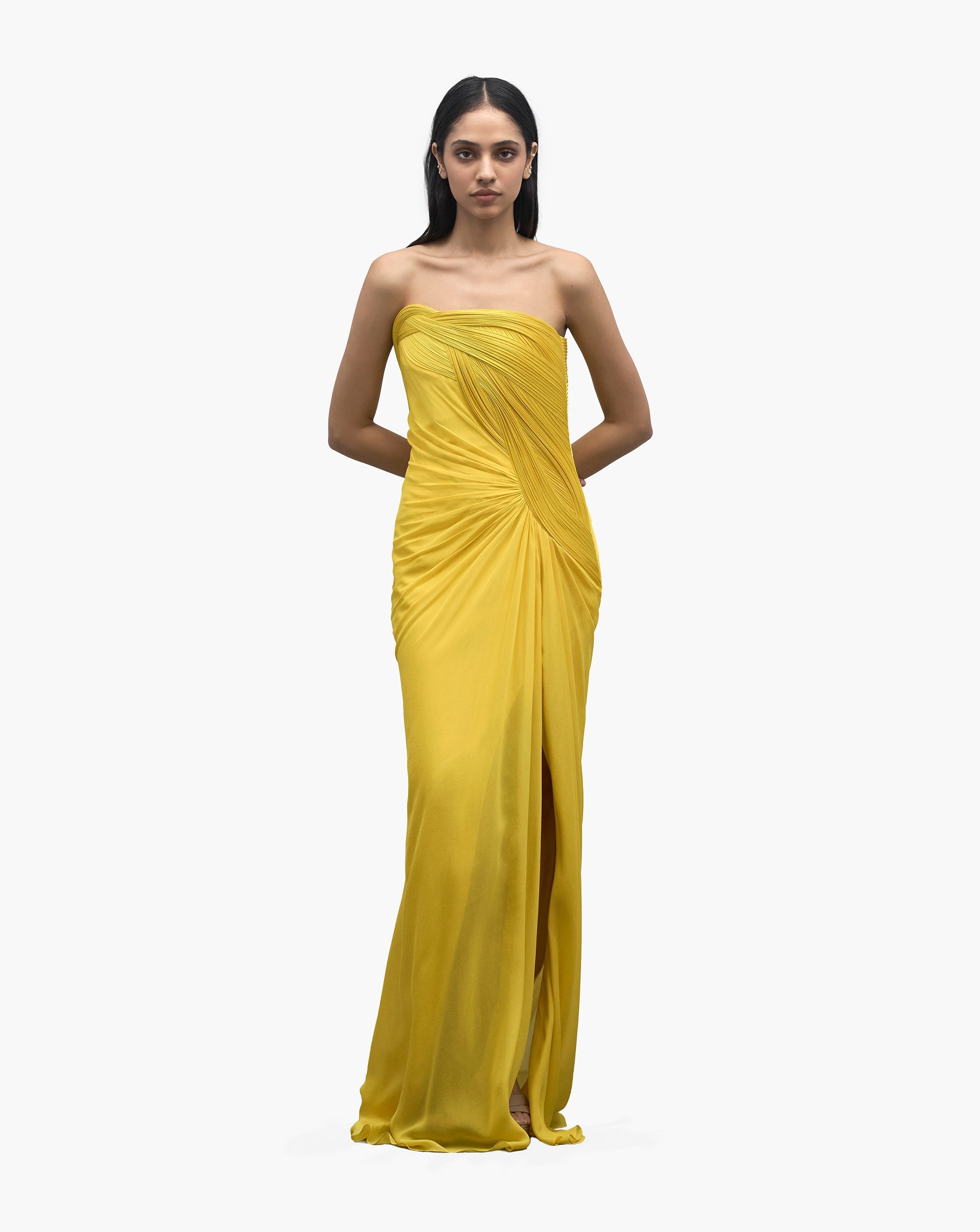 The Solaris Yellow Draped Gown
