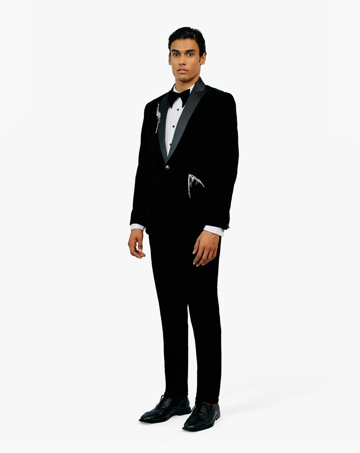 Model in black suit set by Gaurav Gupta