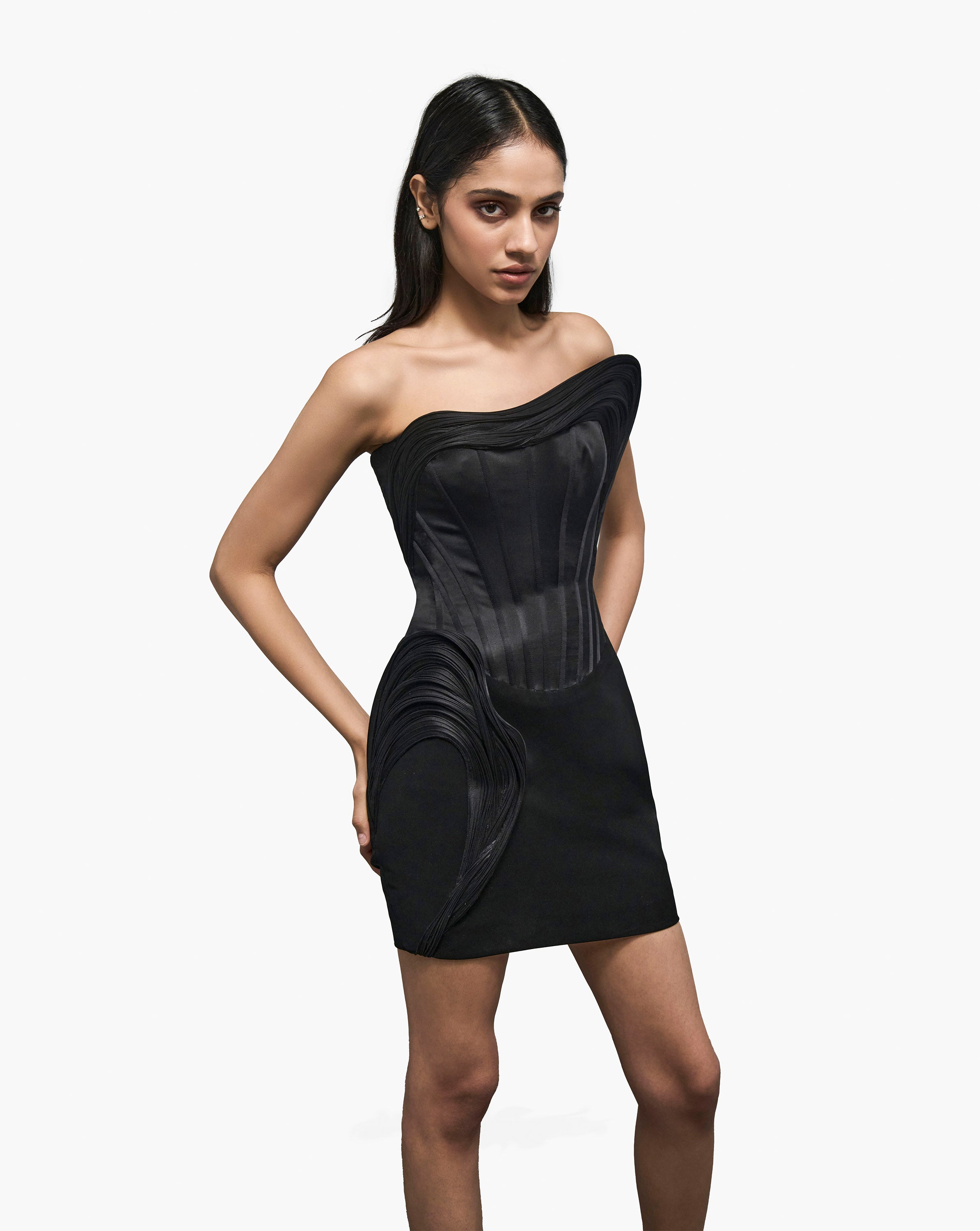 The Black Sculpted Mini Dress